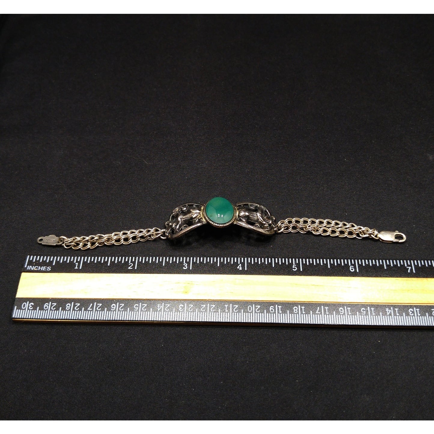 Sterling Silver Gemstone Bracelet, 925 Oval Green Gemstone, Vintage Jewelry