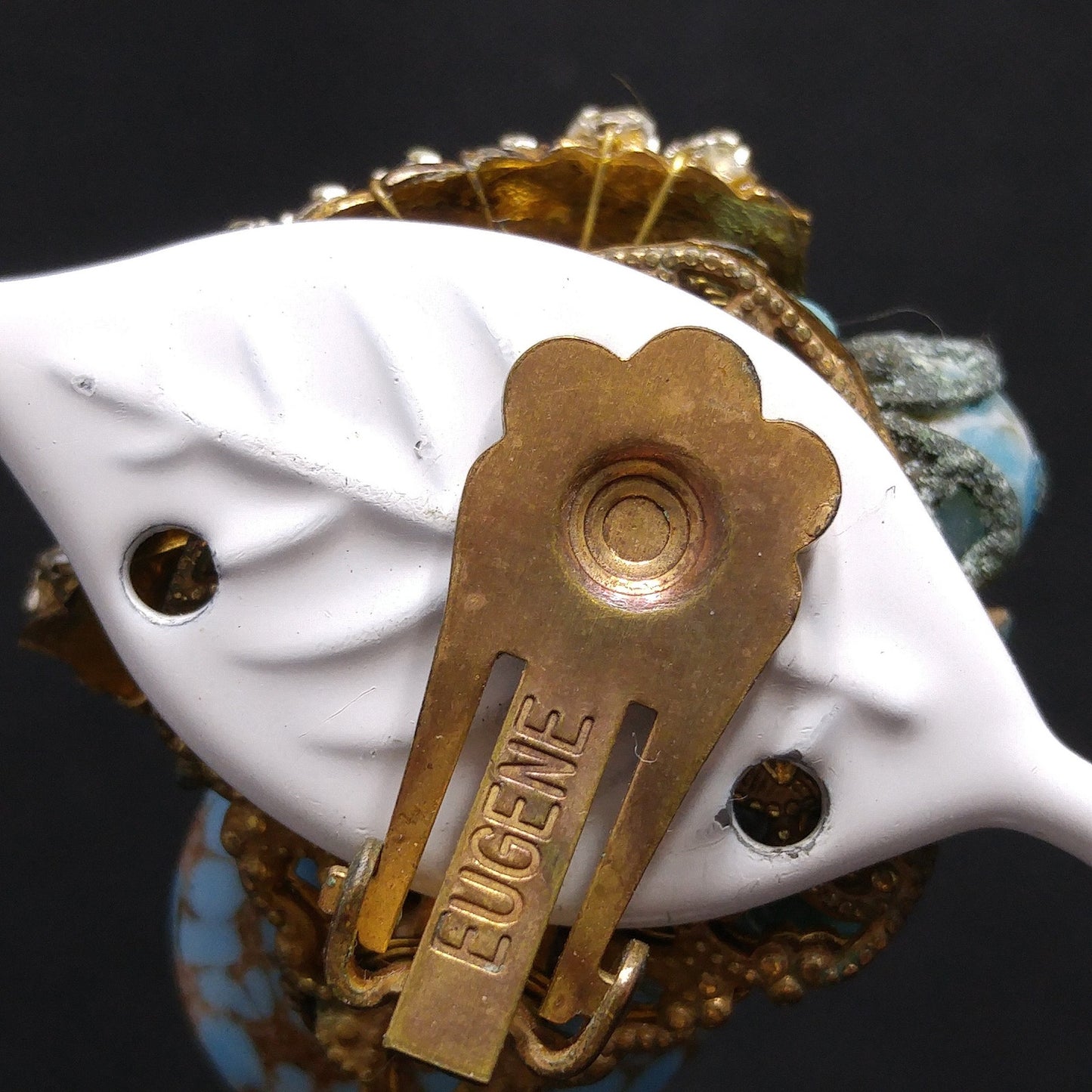 Eugene Rhinestone Art Glass Clip Earrings, Designed for Miriam Haskell, 1950s Vintage Jewelry