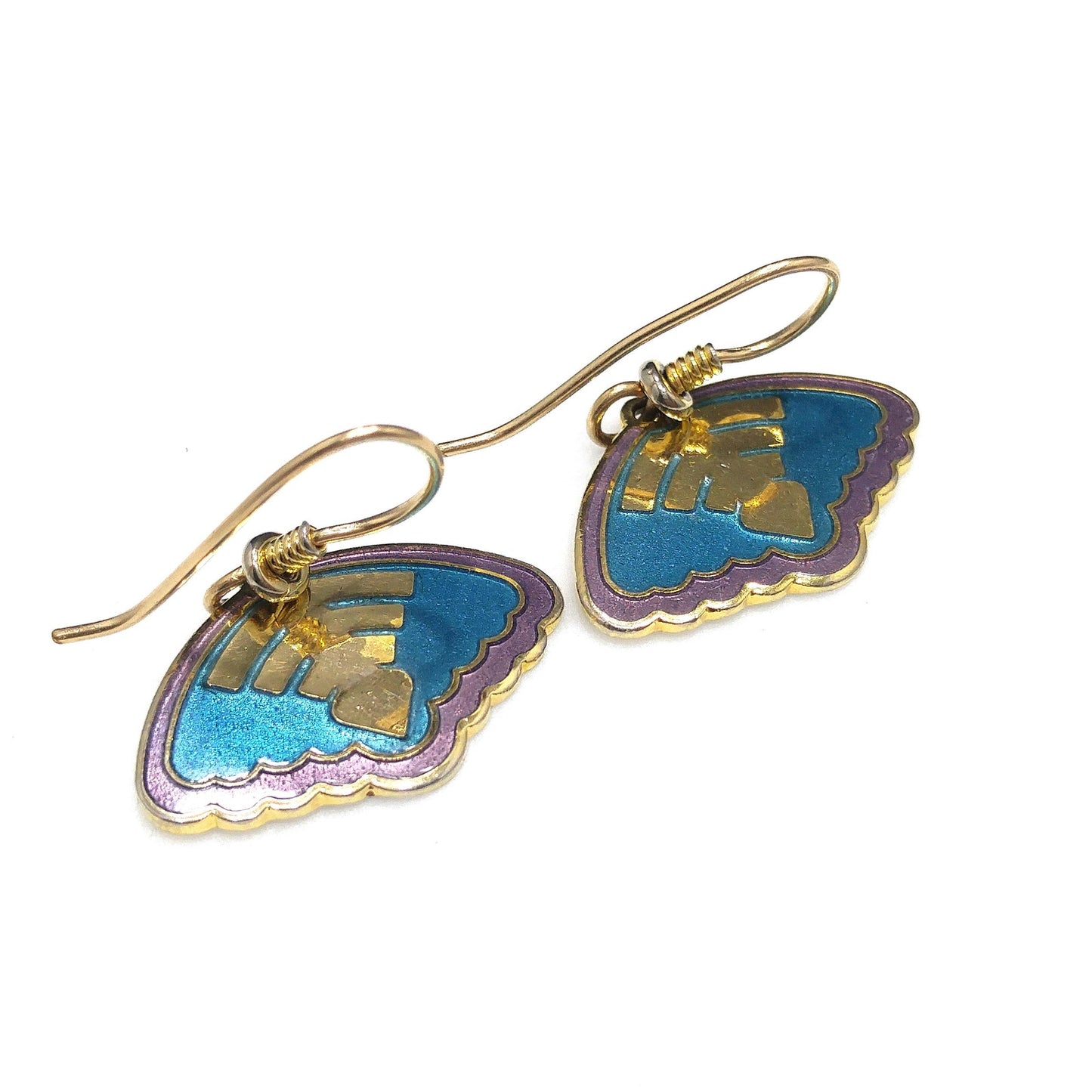 Vintage Laurel Burch Teal Enamel Earrings, Gold Plated