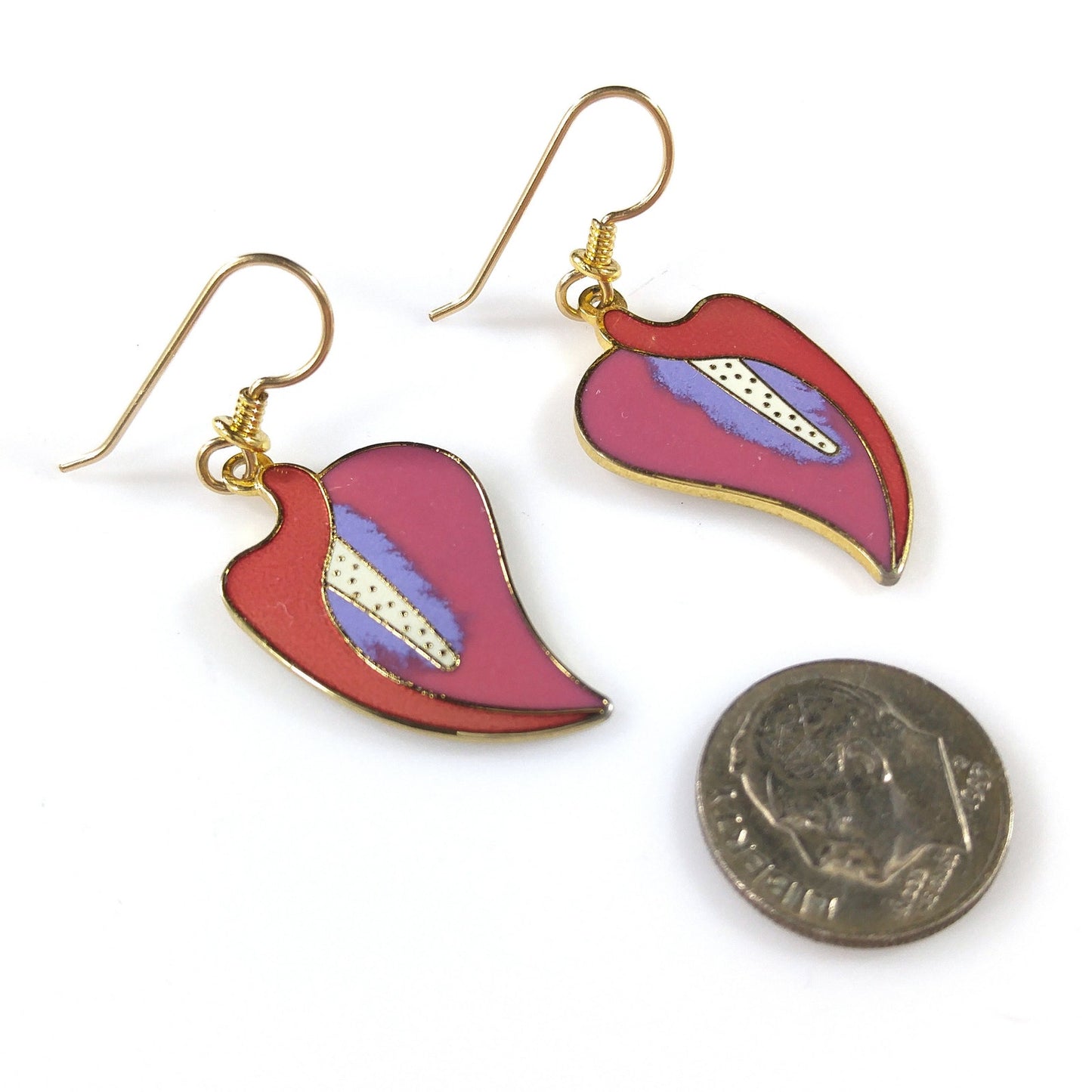 Vintage Laurel Burch "Calla Lily" Floral Drop Earrings, Gold Plated