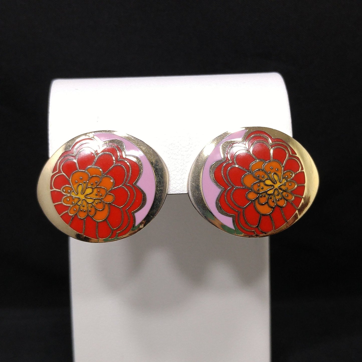 Laurel Burch "IMAI" Floral Post Earrings, Gold Plated, 1980s Vintage Jewelry