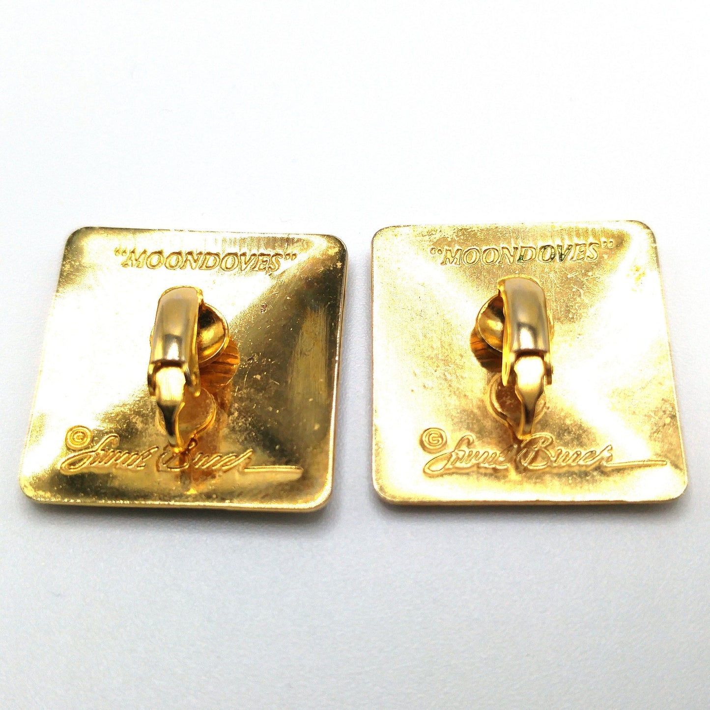 Vintage Laurel Burch "Moondoves" Clip Earrings, Black Birds, Gold Plated