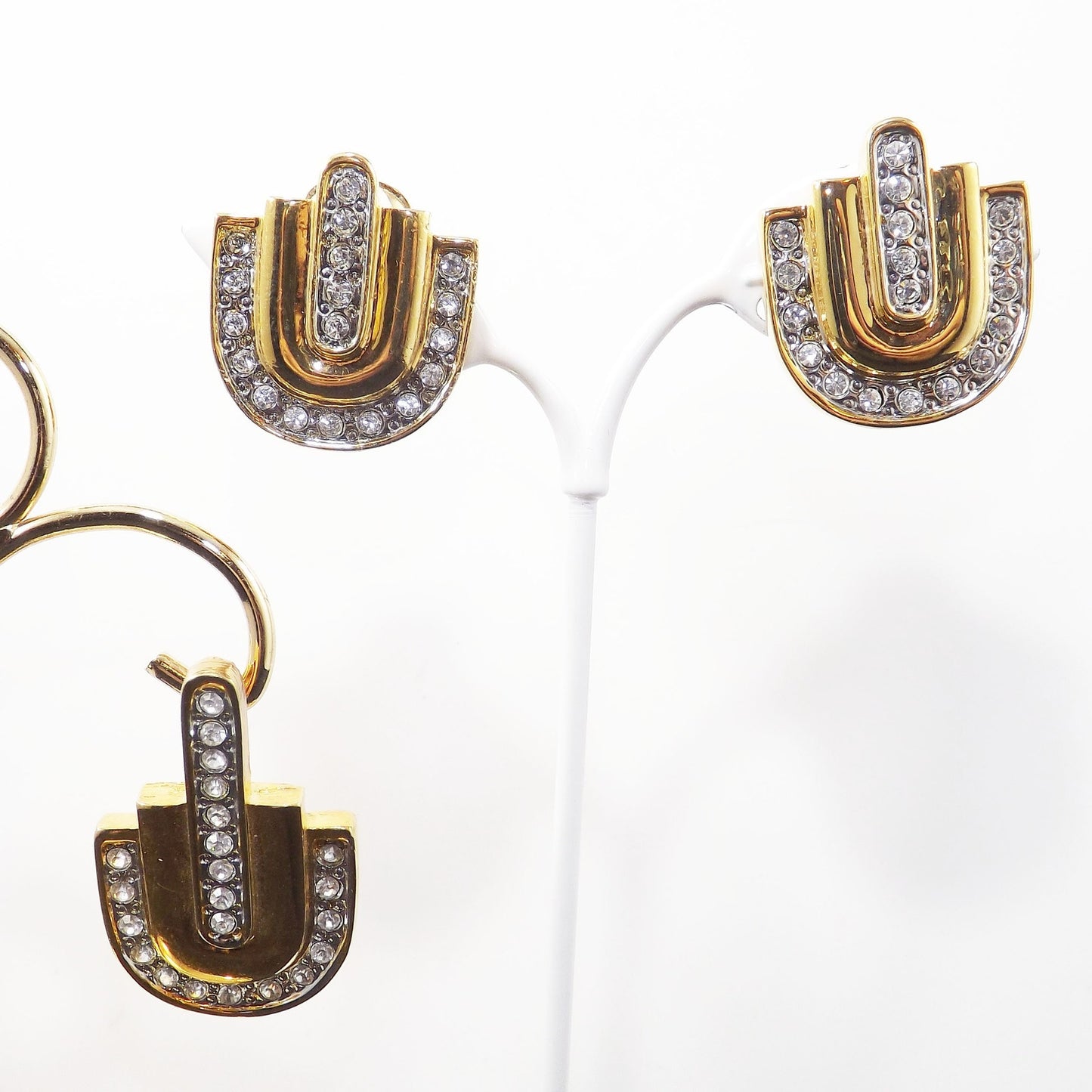 Park Lane Earrings & Matching Pendant Enhancer, Clear Rhinestones, 1980s
