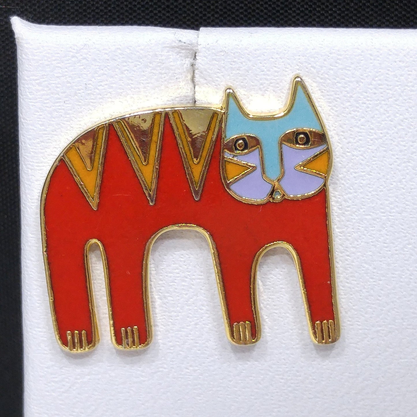 Vintage Laurel Burch Red Cat Post Earrings, Gold Plated Enamel