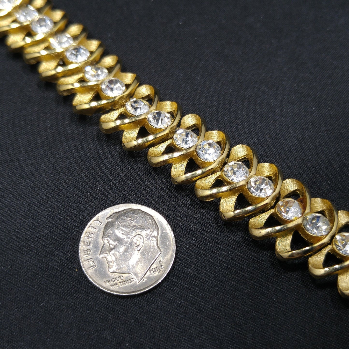 Crown Trifari Clear Rhinestone Bracelet, Gold Plated, 1960s Vintage Jewelry