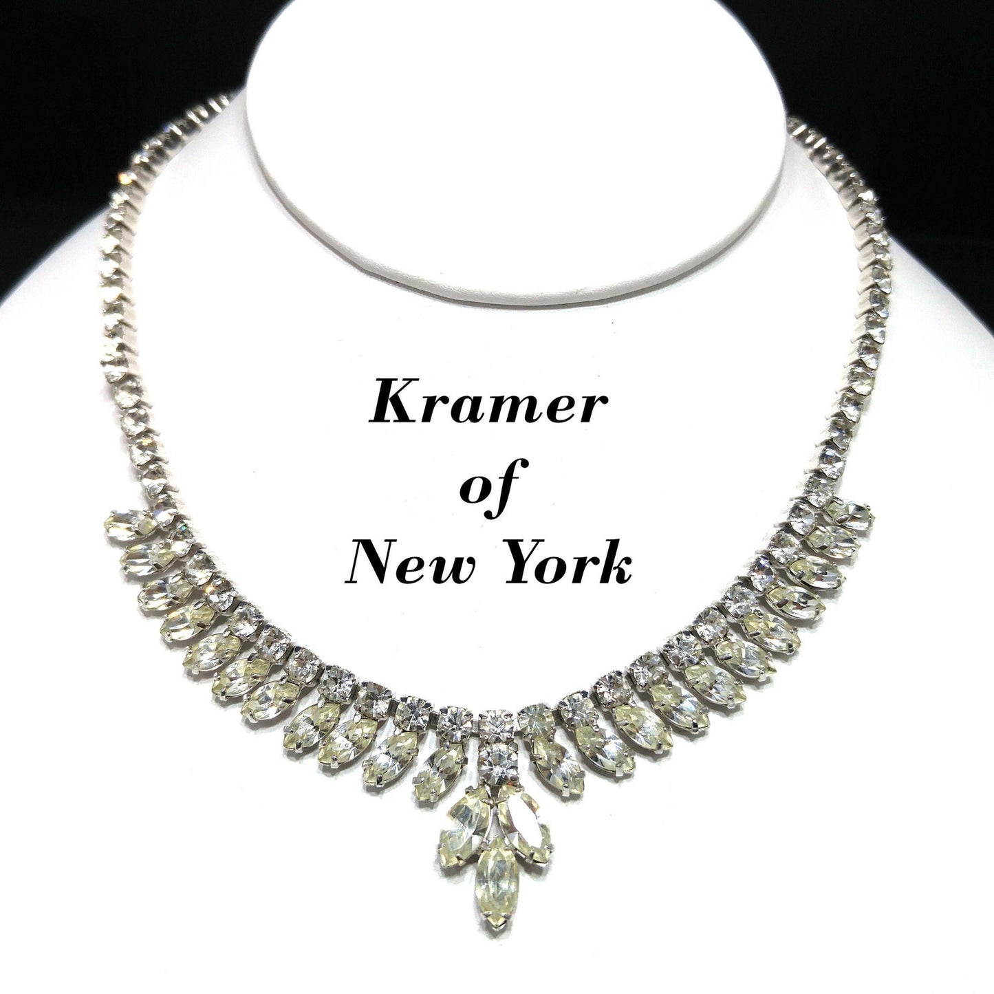 Kramer of New York Clear Crystal Choker Necklace, Wedding Bridal, 1950s Vintage Jewelry