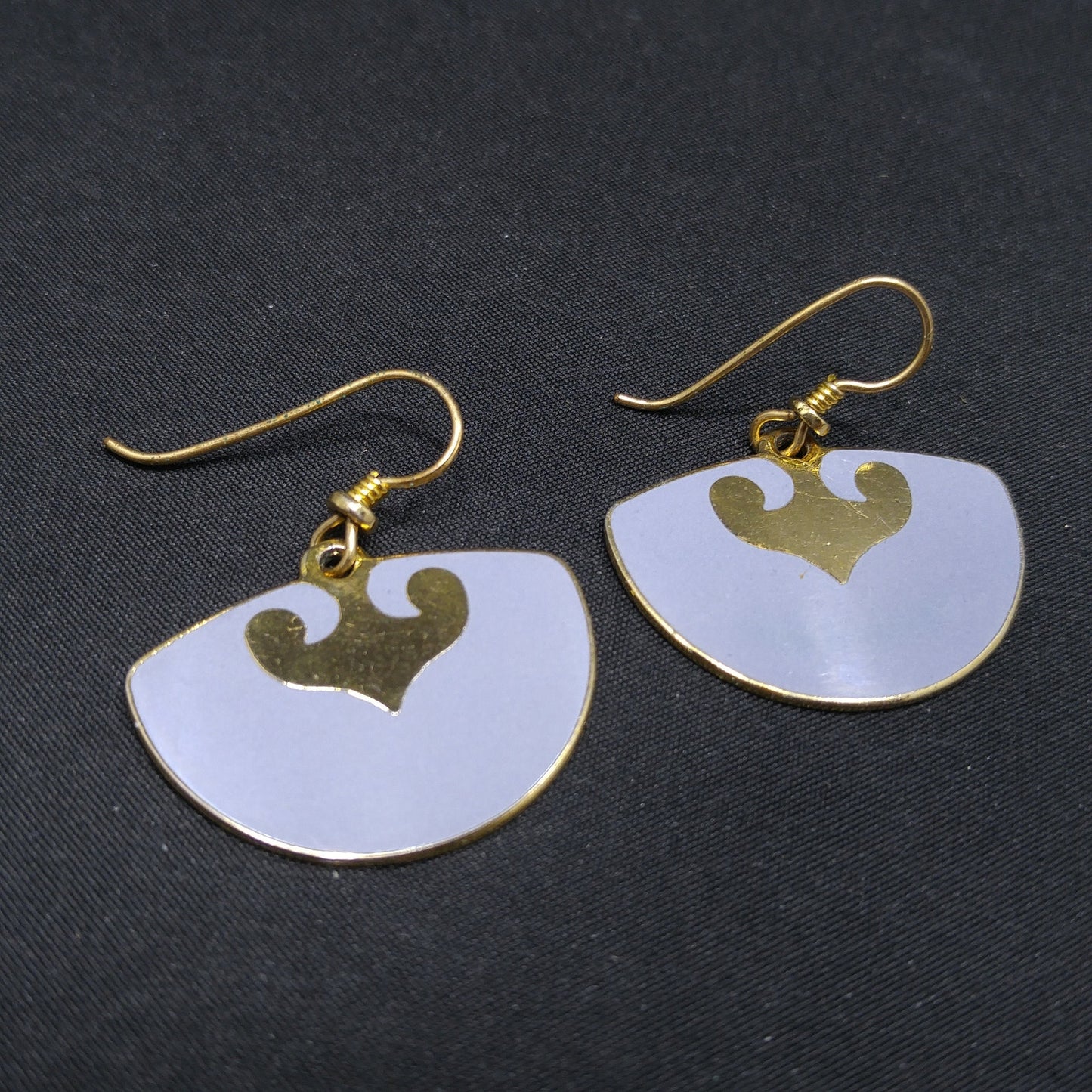 Vintage Laurel Burch Fan Earrings, Gold Plated, Lavender Enamel