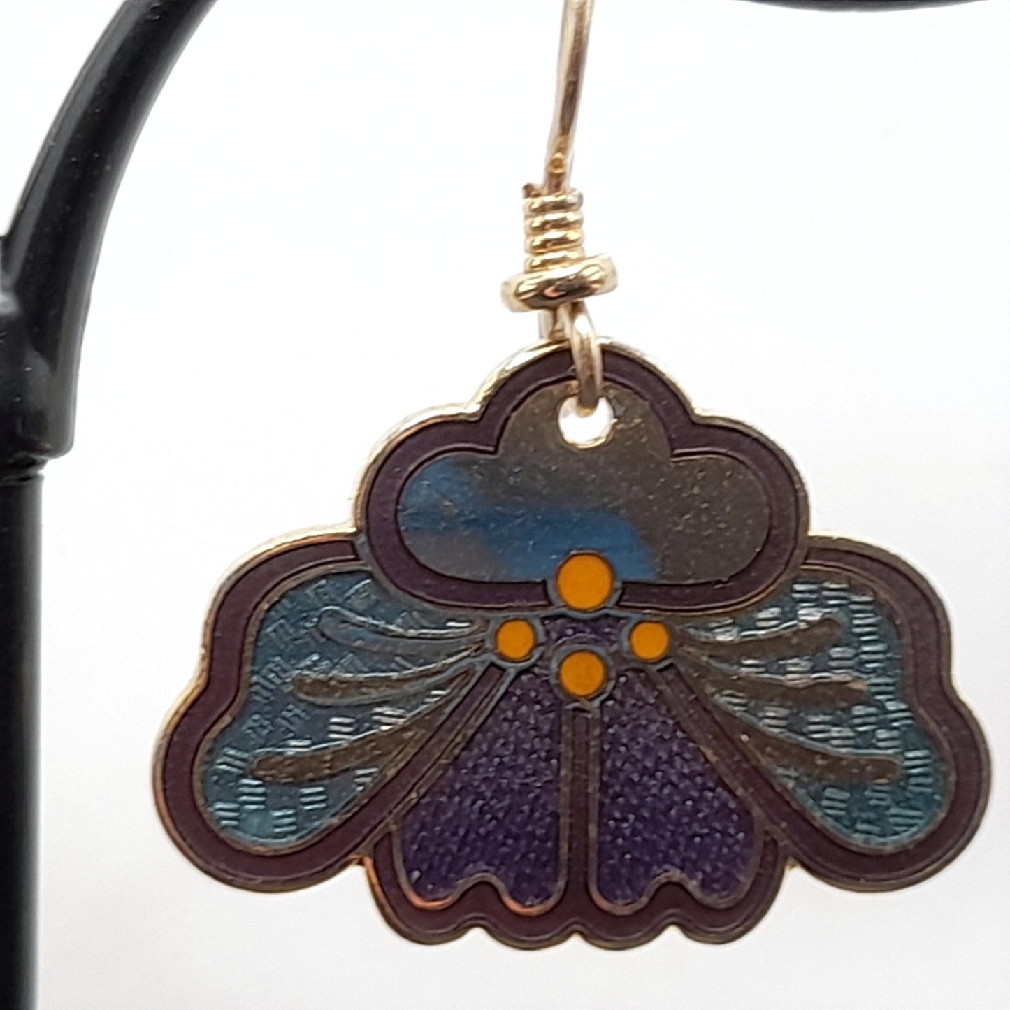 Vintage Laurel Burch Purple Orchid Earrings, Gold Plate & Enamel