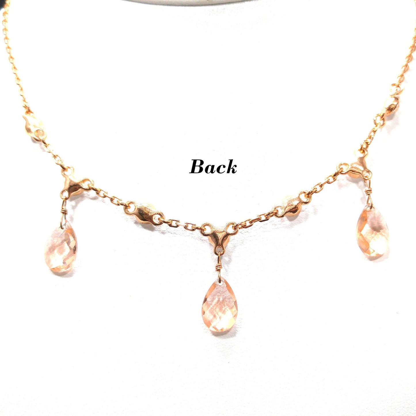 Givenchy Rose Gold Crystal Necklace – Three Drop Clear Rhinestones – Vintage Jewelry