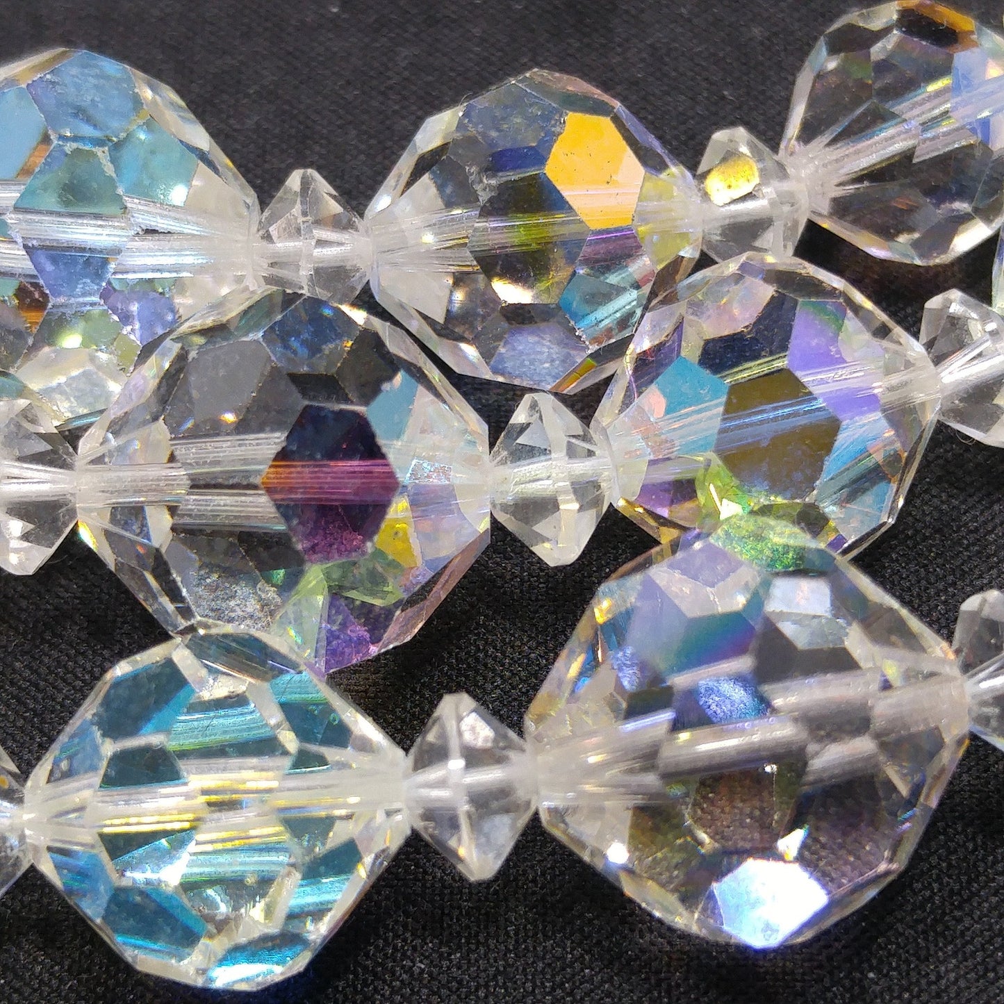AB Crystal Beaded Necklace Earrings Set, Clear Aurora Borealis Beads, 1950s Vintage Jewelry