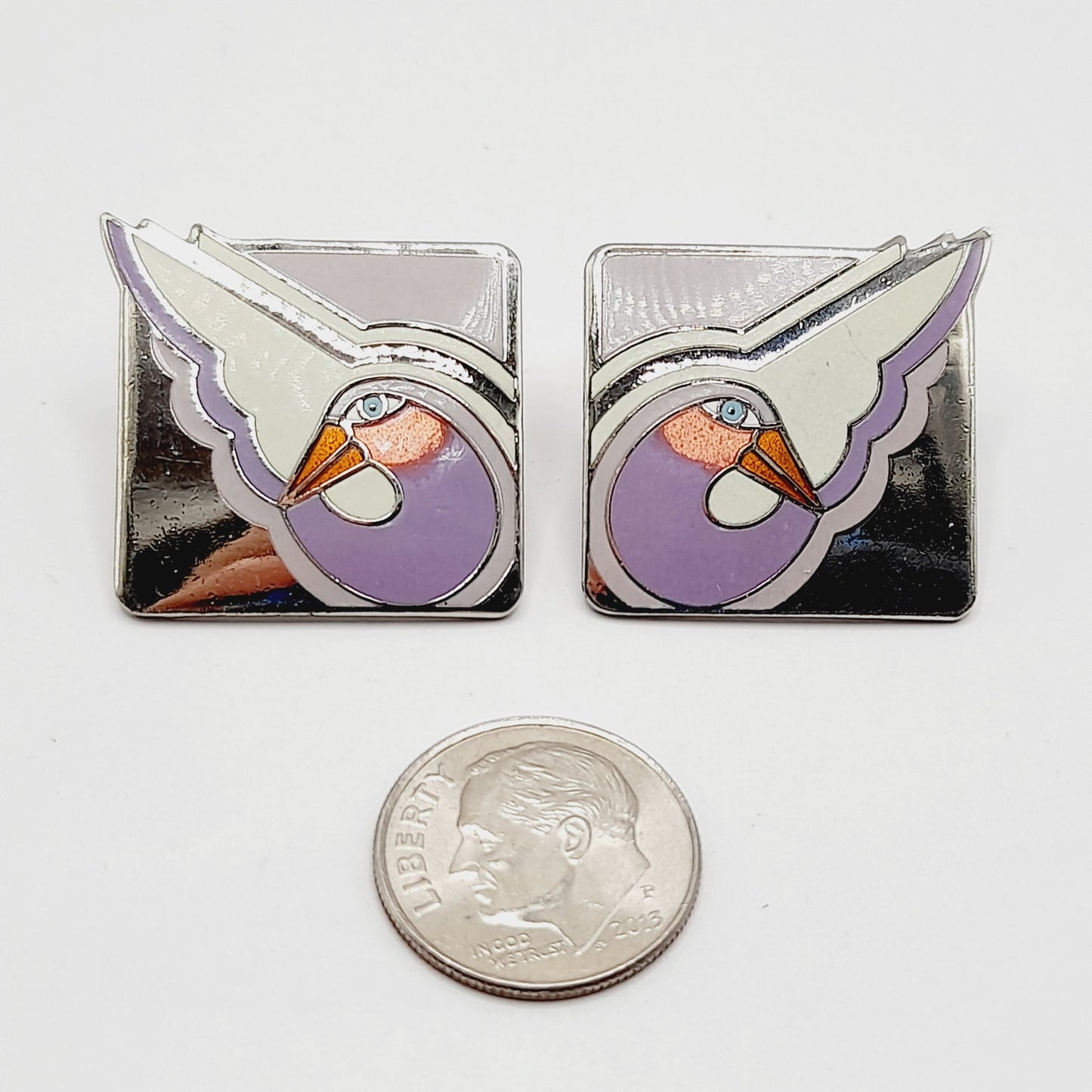 Vintage Laurel Burch "Shabird" Lavender Bird Post Earrings - Rhodium Plated - 1 Inch