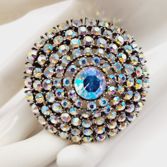 Weiss Aurora Borealis Rhinestone Brooch, Rhodium Plated, 1950s