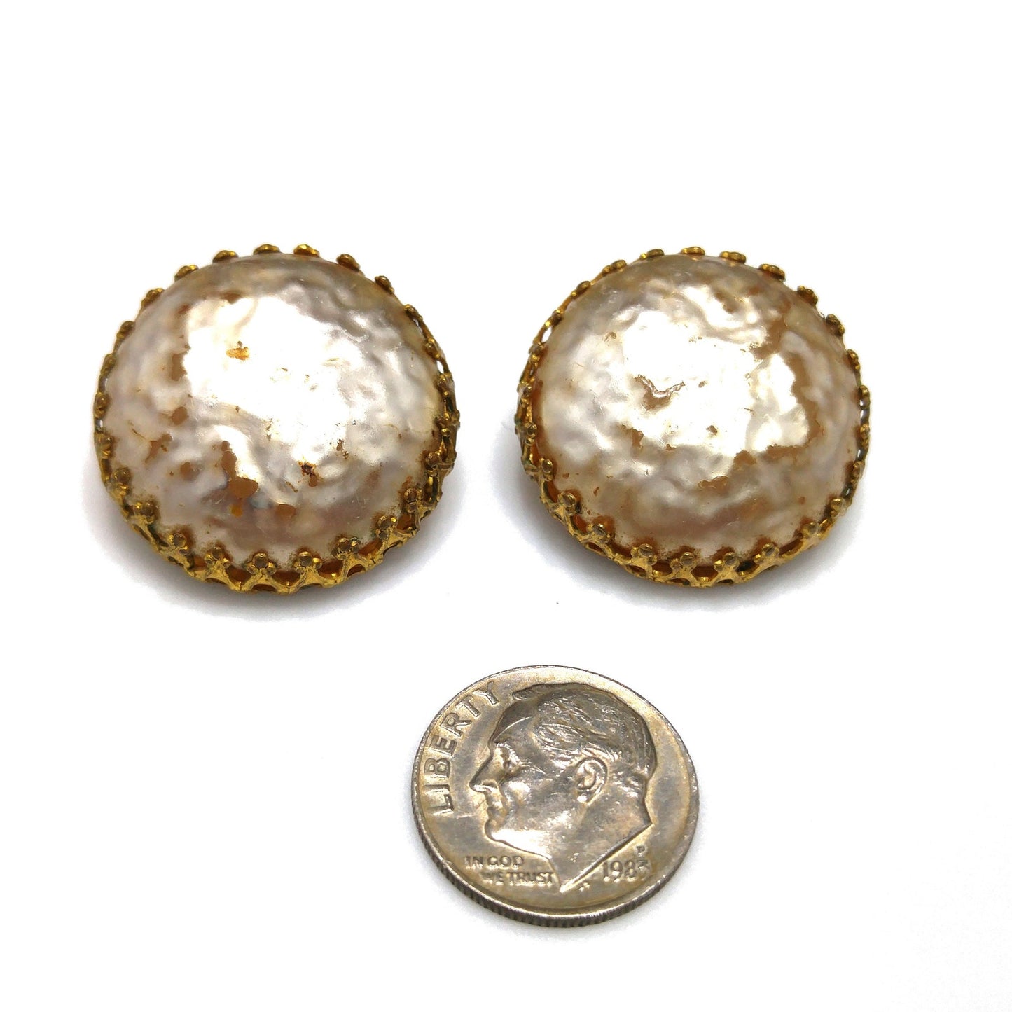 Miriam Haskell Faux Baroque Pearl Button Style Clip Earrings, 1950s Vintage Jewelry