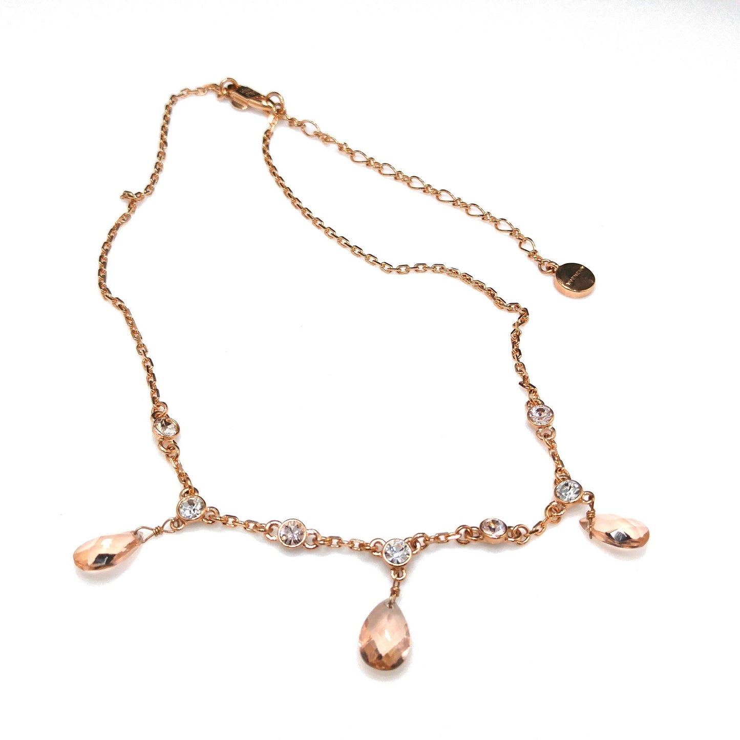 Givenchy Rose Gold Crystal Necklace – Three Drop Clear Rhinestones – Vintage Jewelry