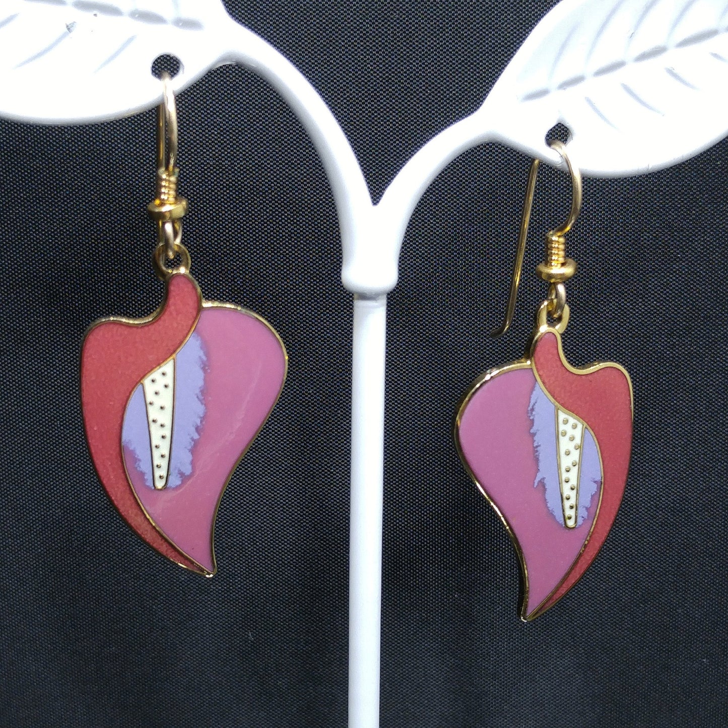 Vintage Laurel Burch "Calla Lily" Earrings, Pink Enamel, Gold Plated