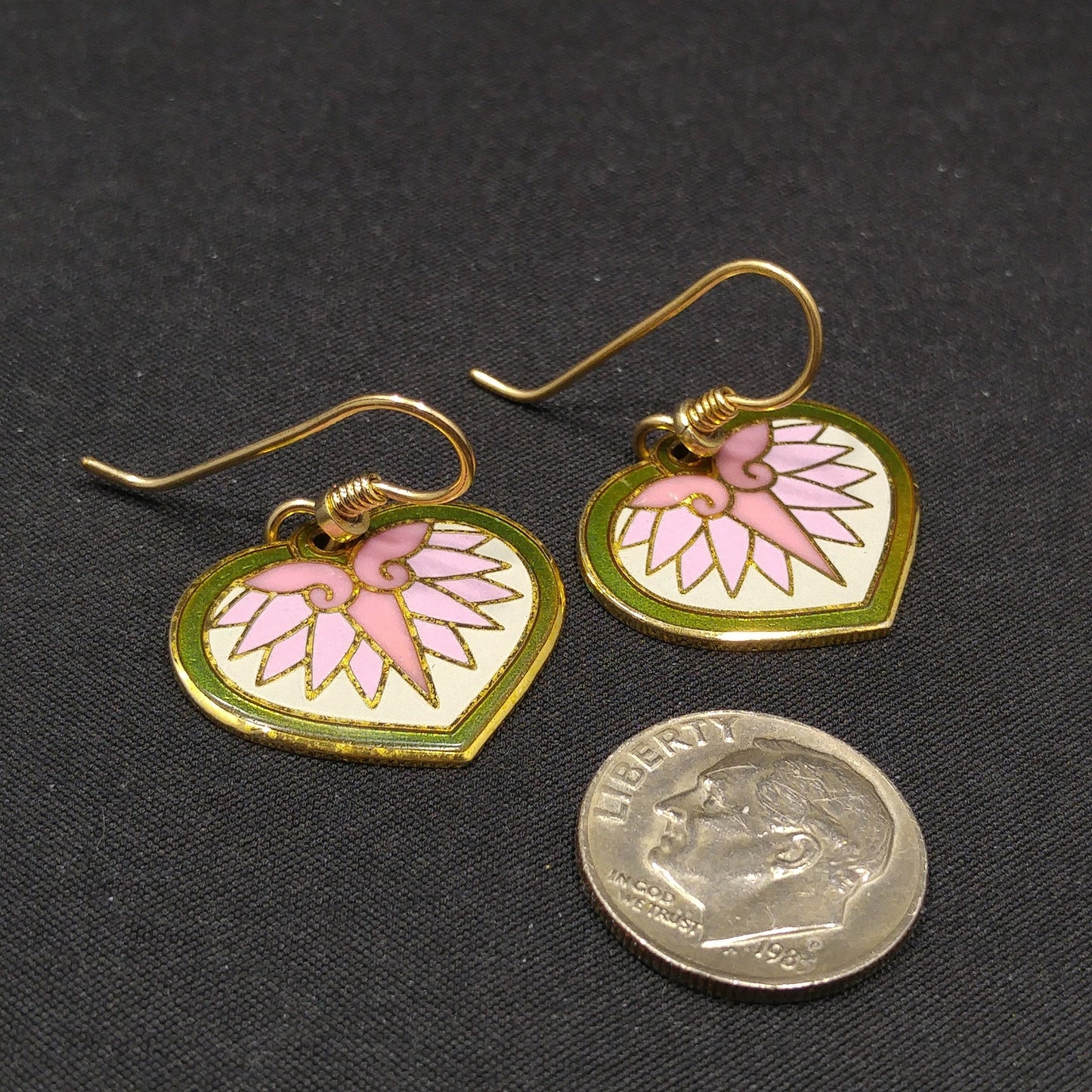 Vintage Laurel Burch Hollyhock Floral Earrings, Gold Plated, Pink Green White