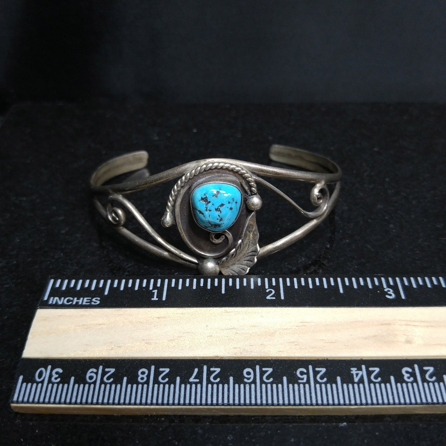 D & J Clark Navajo Bracelet, Silver Turquoise Cuff, 1960s Vintage Jewelry
