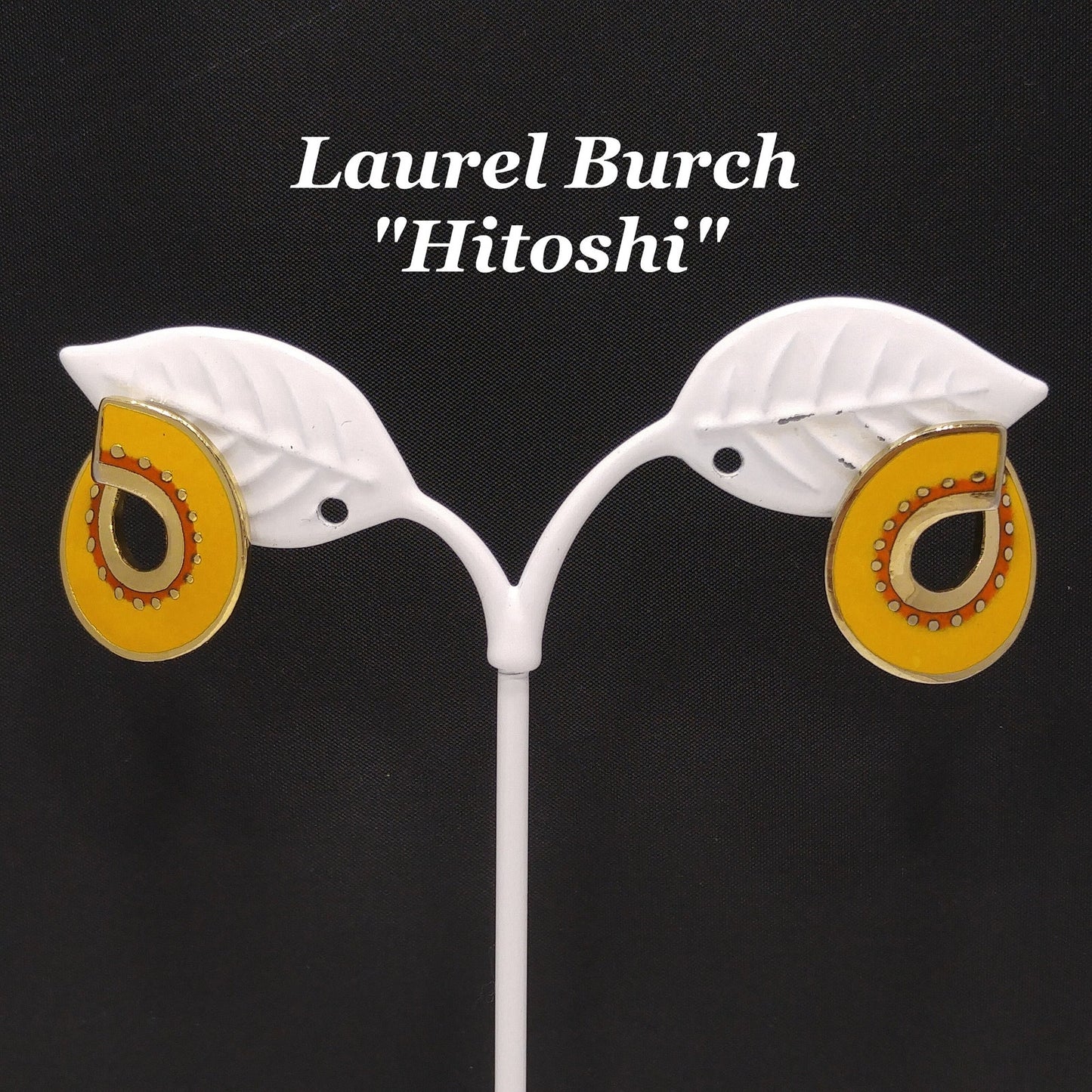 Vintage Laurel Burch Hitoshi Yellow Earrings, Gold Plated