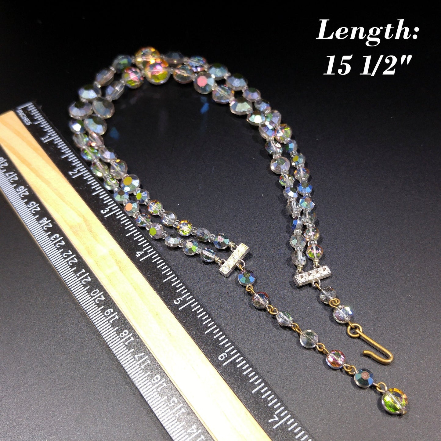 Rare Aurora Borealis Aspirin Bead Necklace, 2 Strands, Swarovski Crystal Beads, 1950s Vintage Jewelry