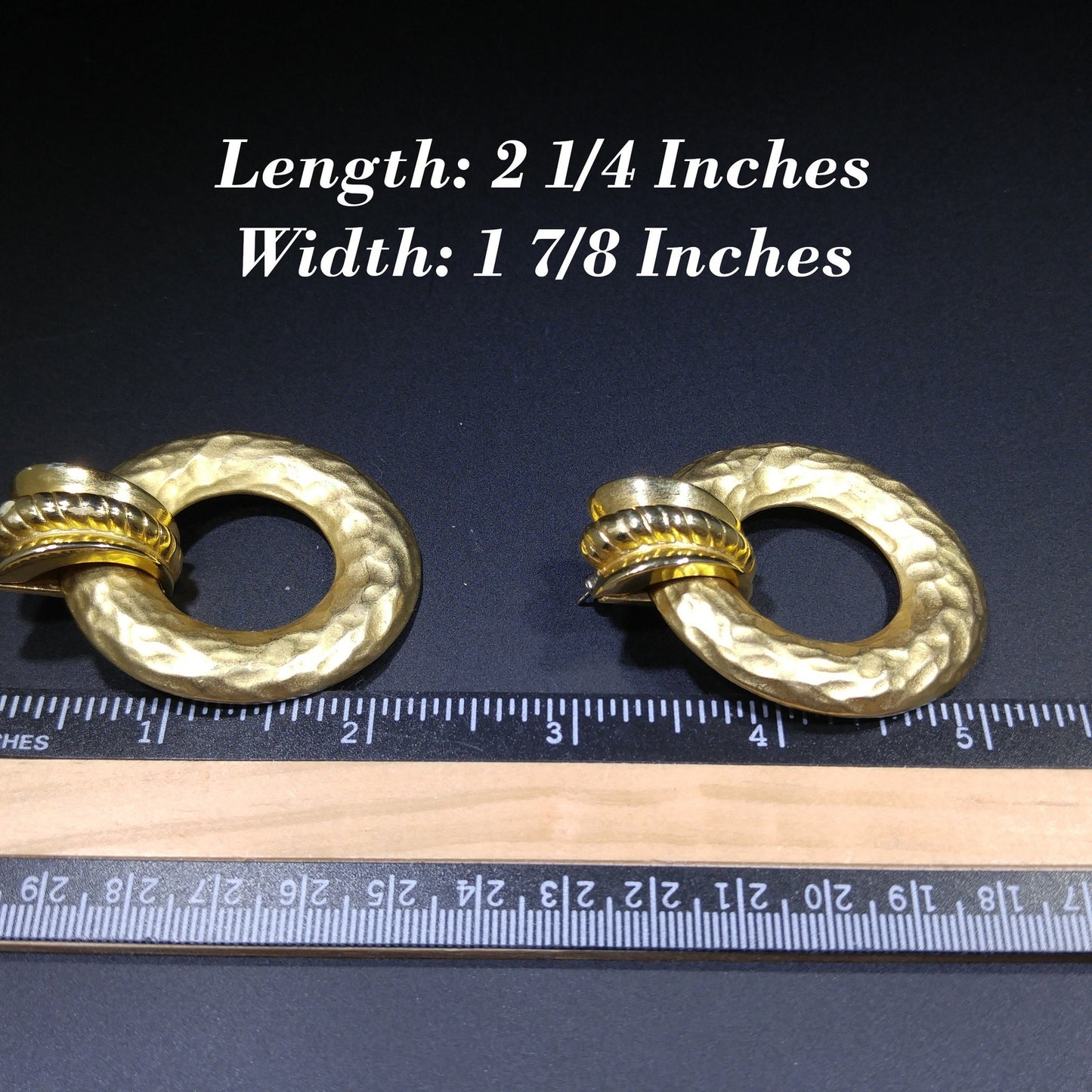 Edwin Pearl Large Runway Post Earrings, Hammered Gold Plate, 1980s Vintage Jewelry