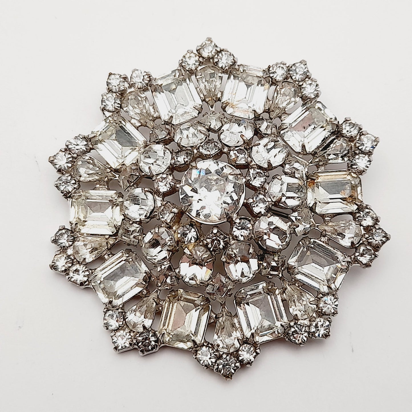 Vintage Wiesner Clear Rhinestone Wedding Brooch - Rhodium Plated, 1960s, 2 1/2 Inches