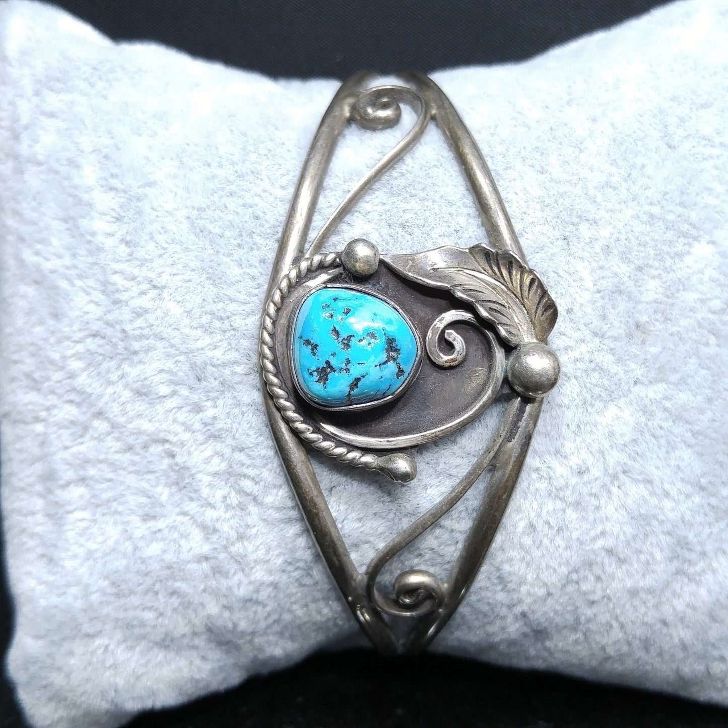 D & J Clark Navajo Bracelet, Silver Turquoise Cuff, 1960s Vintage Jewelry