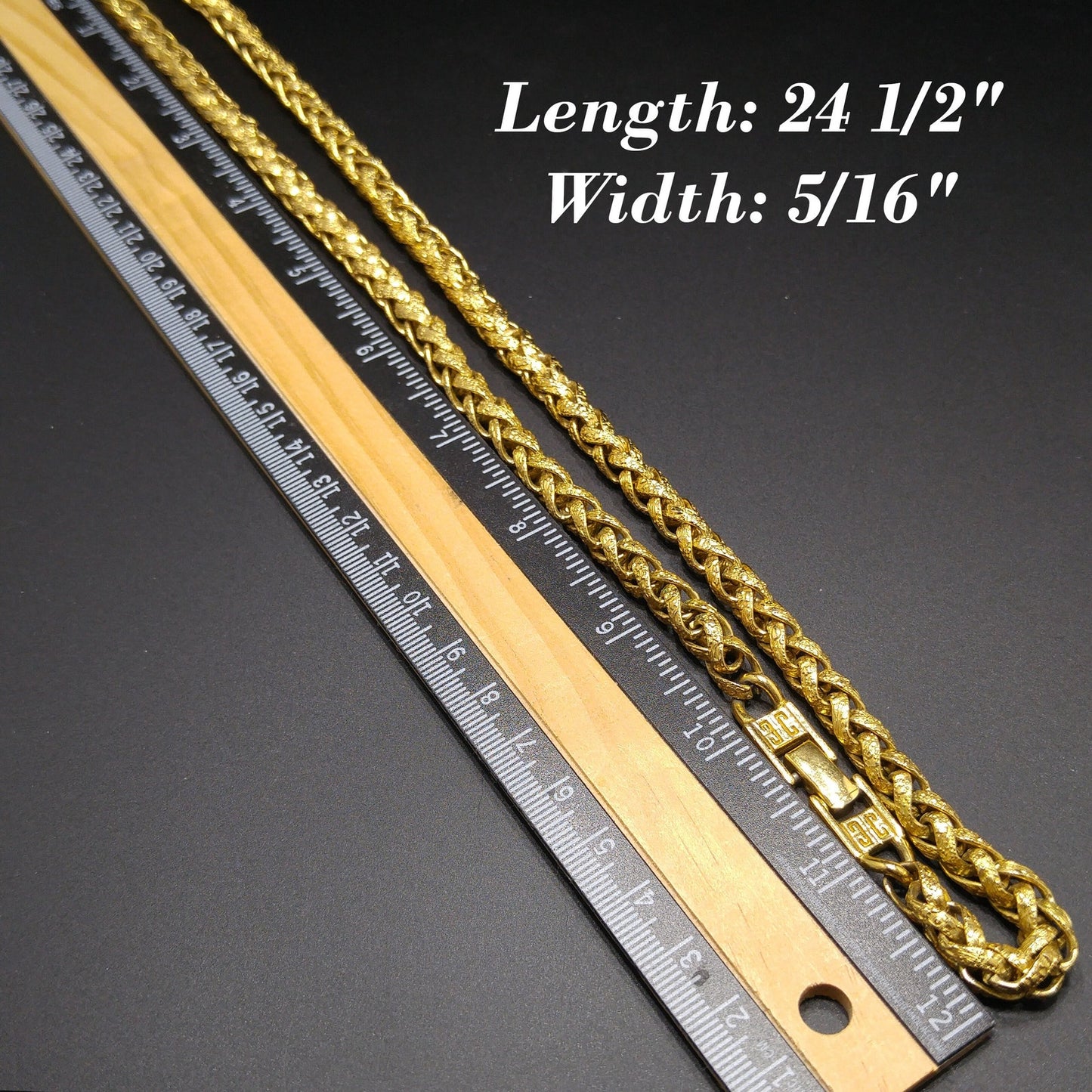 Givenchy Textured 18K Gold-plated Wheat Braid Link Chain Necklace, 24 1/2 Inches, 1980s Vintage Jewelry