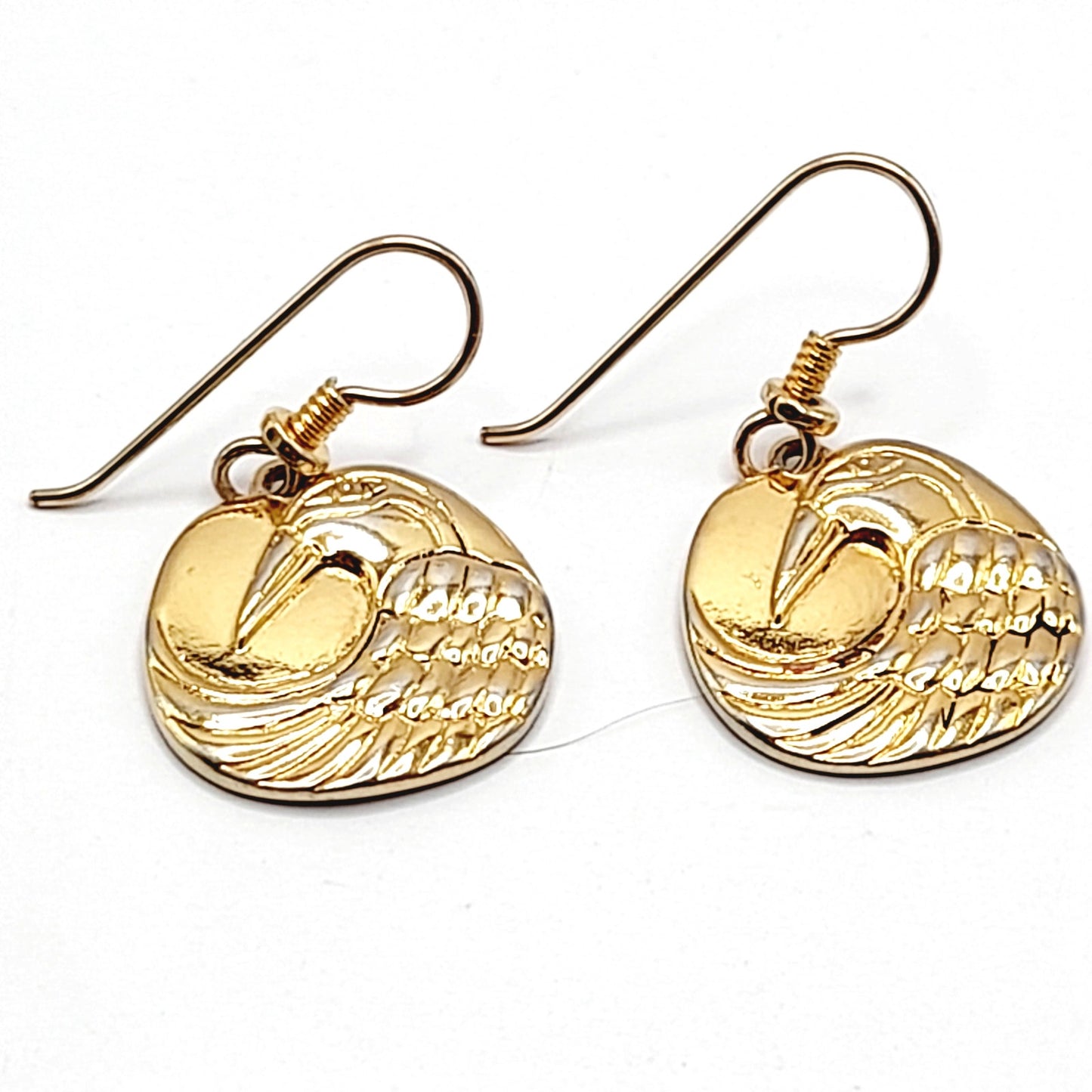 Vintage Laurel Burch Mynah Bird Gold Plated Drop Earrings - 1 1/4 Inches