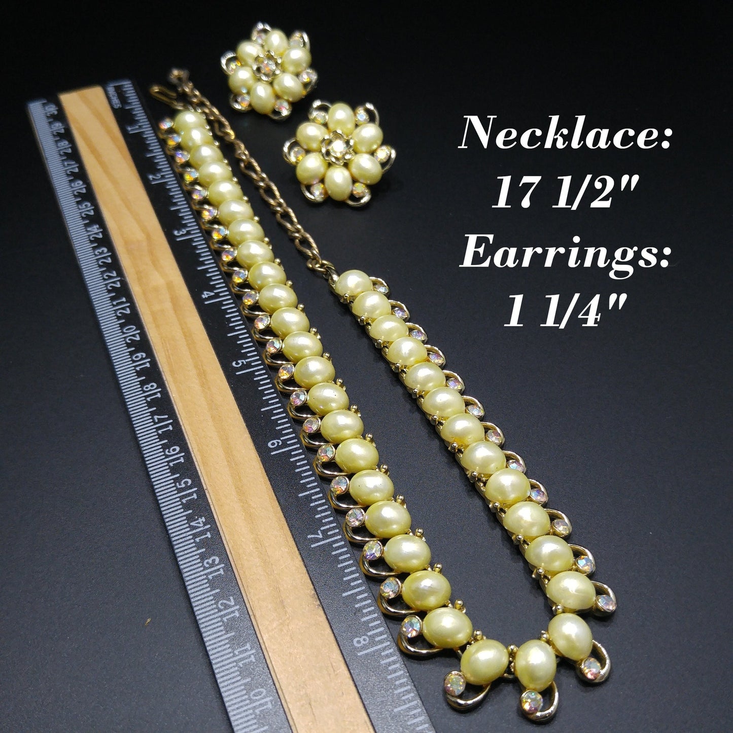 Star Faux Pearl Choker Necklace Earrings Set, Mid-Century 1950s Vintage Jewelry