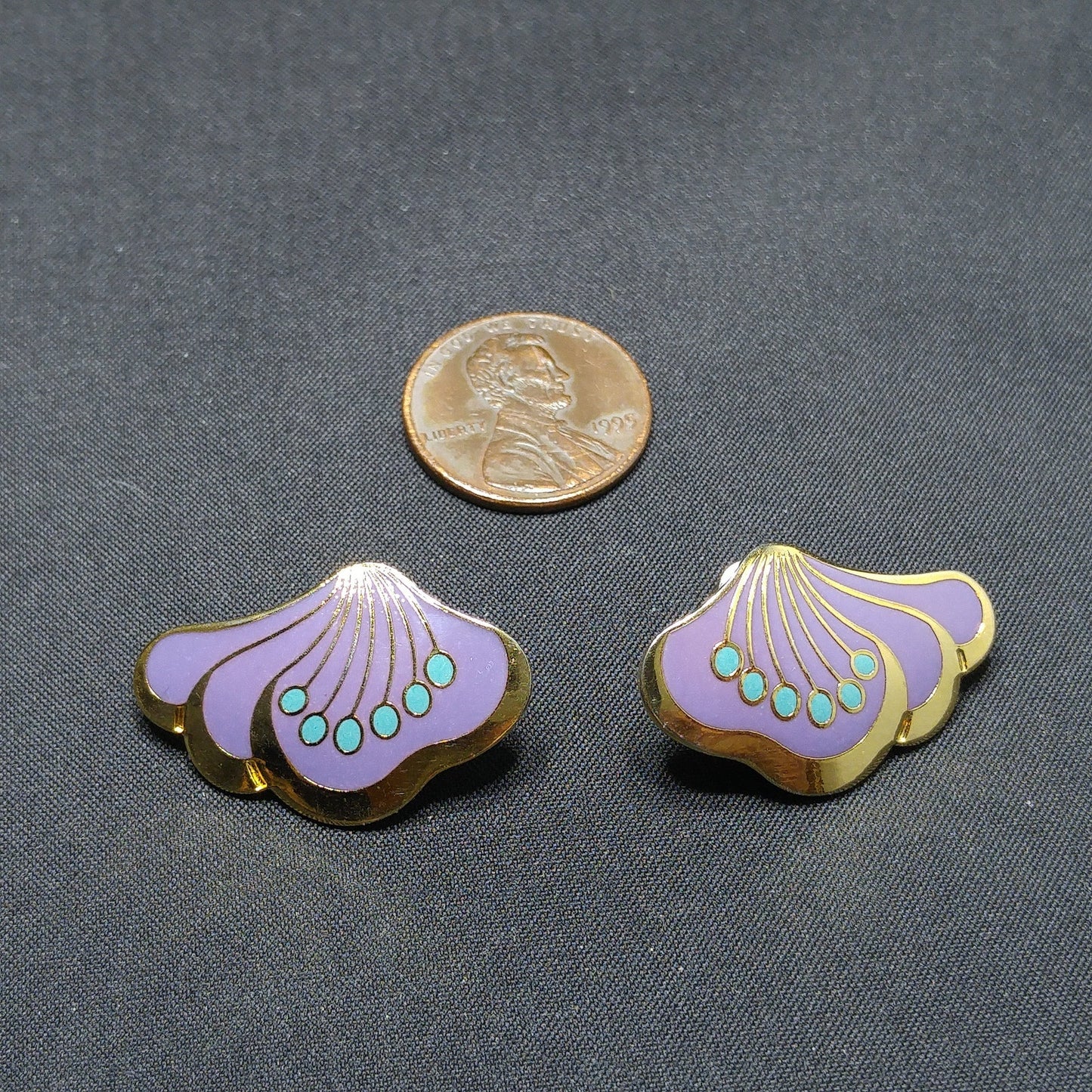 Laurel Burch Peony Post Earrings, Gold Plated Cloisonne Enamel, 1980s Vintage