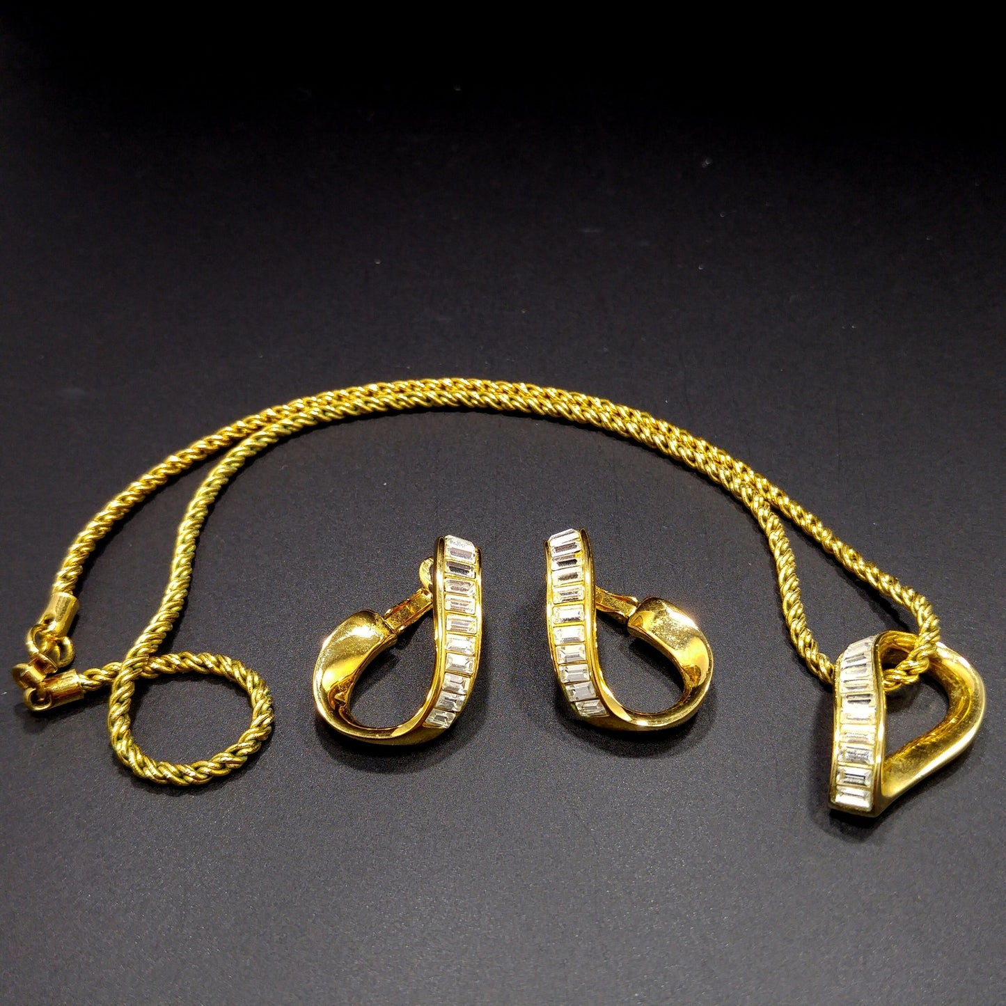 Swarovski Swan Logo Clear Rhinestone Earrings Necklace, 1990s Vintage Jewelry