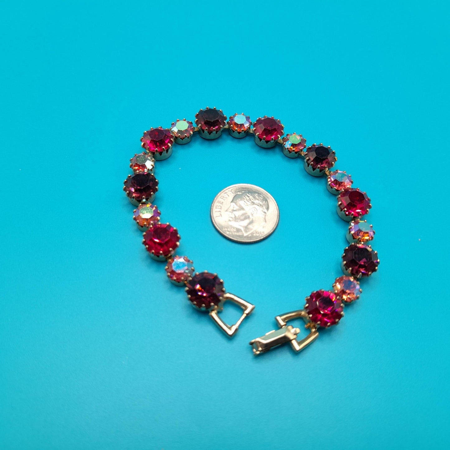 Vintage Weiss Hot Pink Purple Bracelet, Aurora Borealis Rhinestones, 1960s Vintage Jewelry