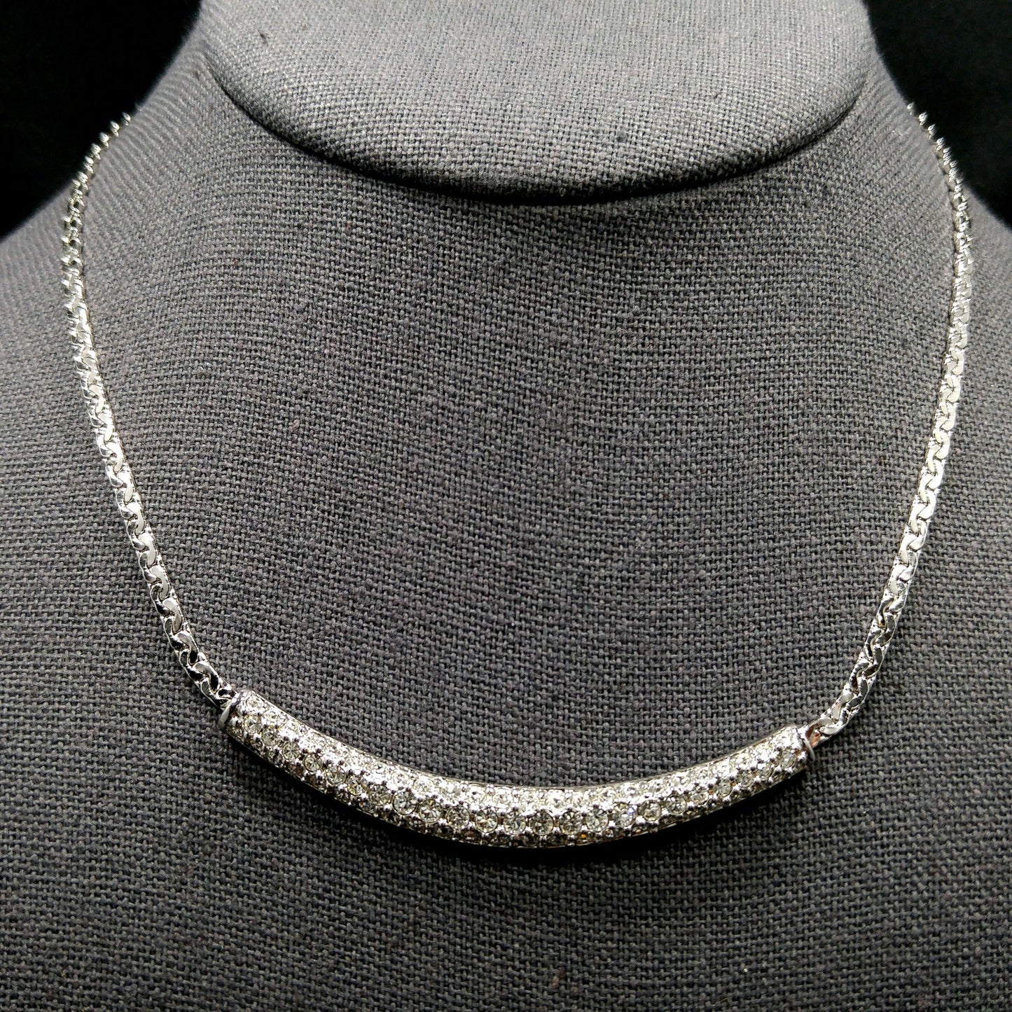 Vintage Swarovski Necklace – Rhodium Plated Pavé Clear Rhinestones, 1990s