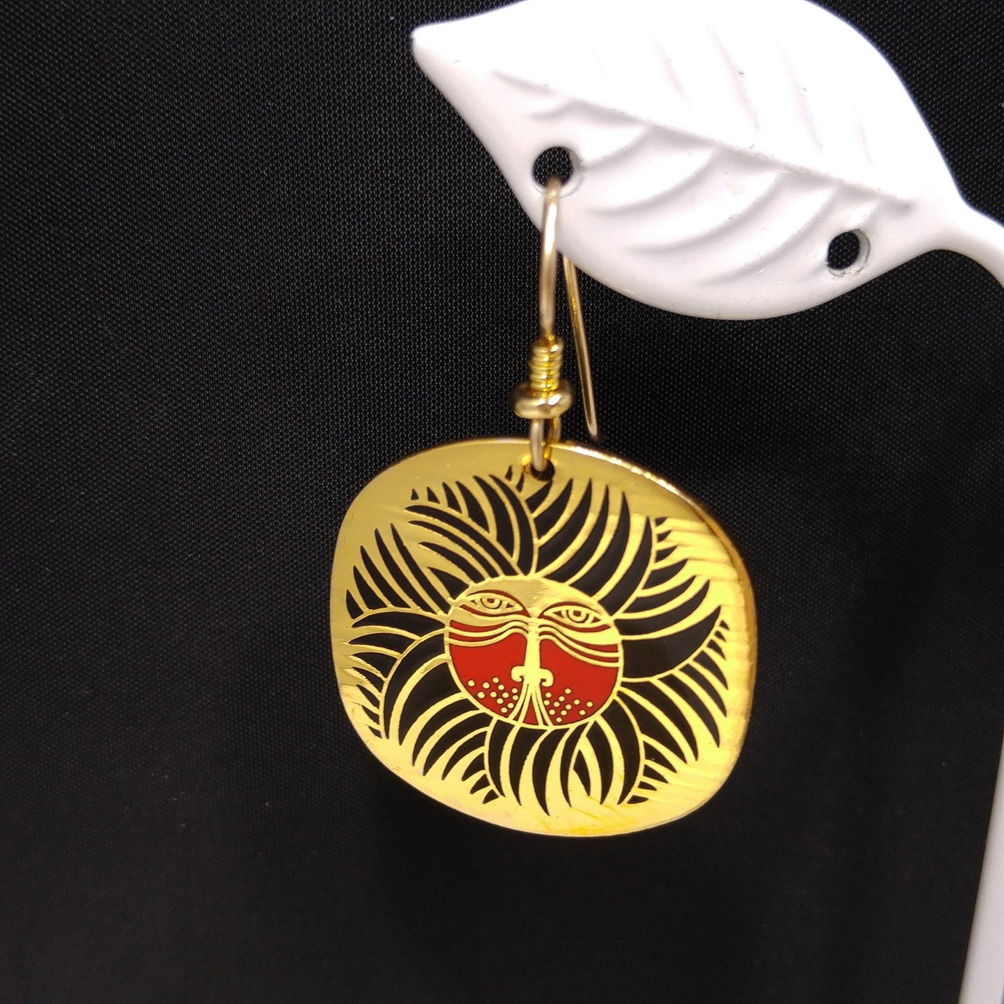 Vintage Laurel Burch "Eskimo Lion" Drop Earrings, Gold Plated