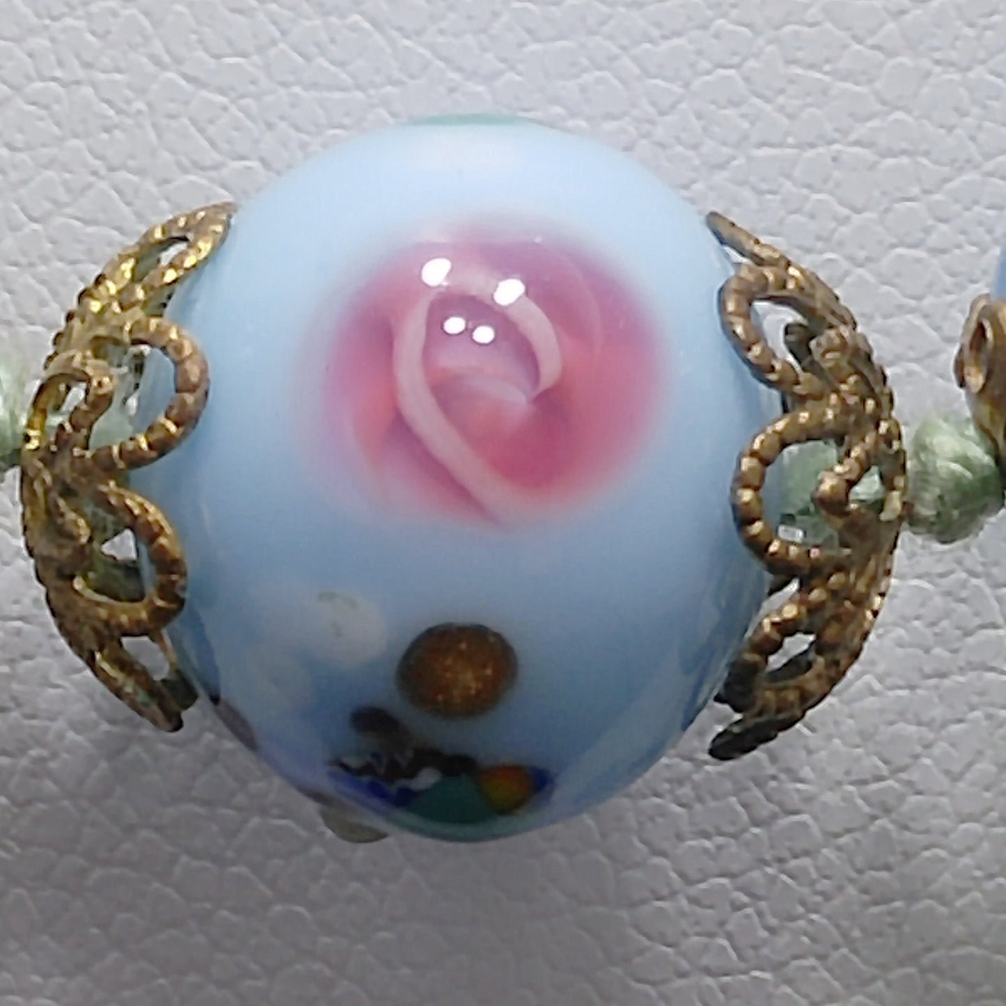 Murano Bead Hand Knotted Necklace, Three Wedding Cake Beads, 1950s Vintage Jewelry