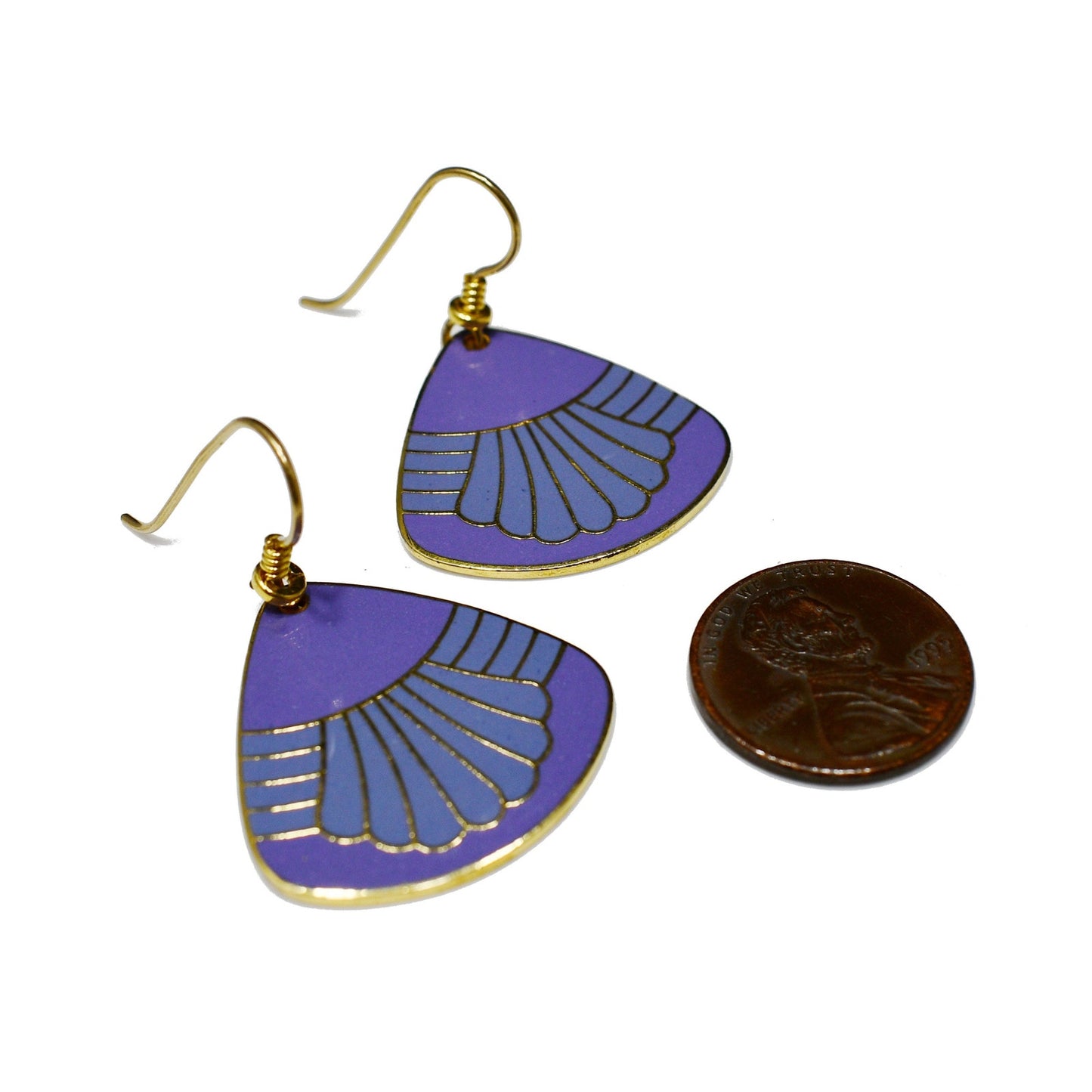 Vintage Laurel Burch Waterfall Earrings, Gold Plated, Purple Enamel