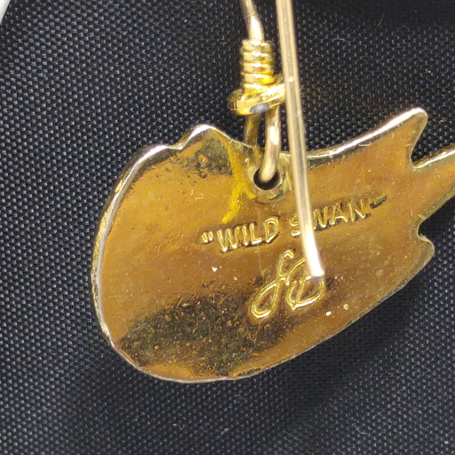 Laurel Burch "Wild Swan" Bird Earrings, Gold Plated, Enamel Cloisonne, 1980s