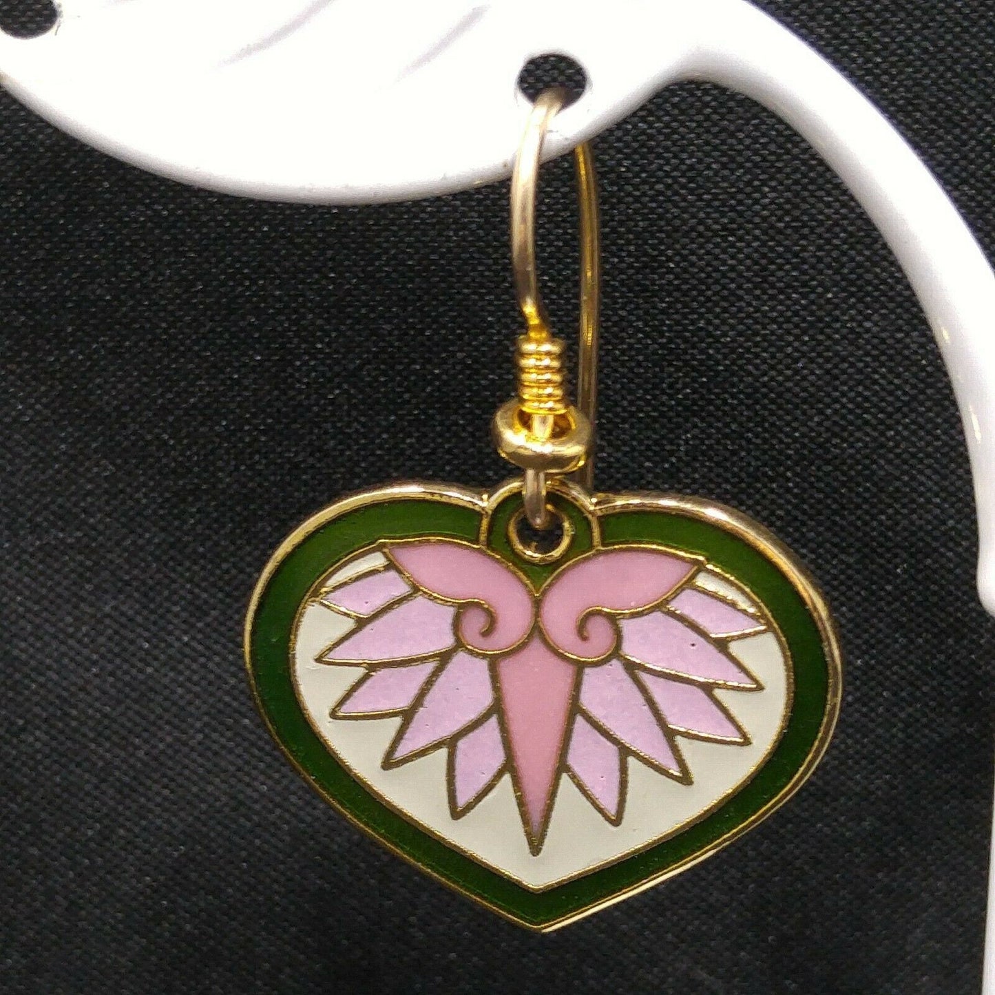 Laurel Burch Hollyhock Floral Earrings, Gold Plated Cloisonne, Enamel, 1980s