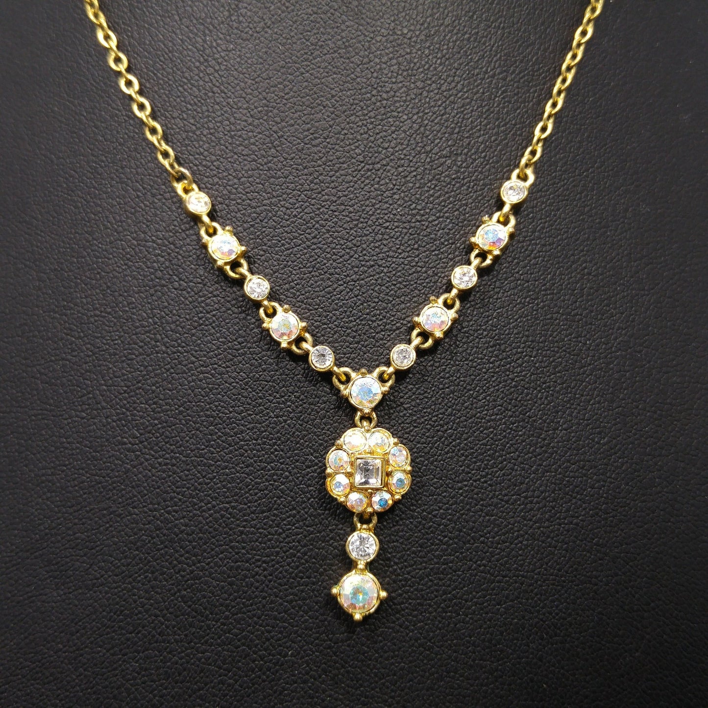 Vintage Givenchy Necklace – Aurora Borealis Rhinestones, Pendant Drop, 1990s