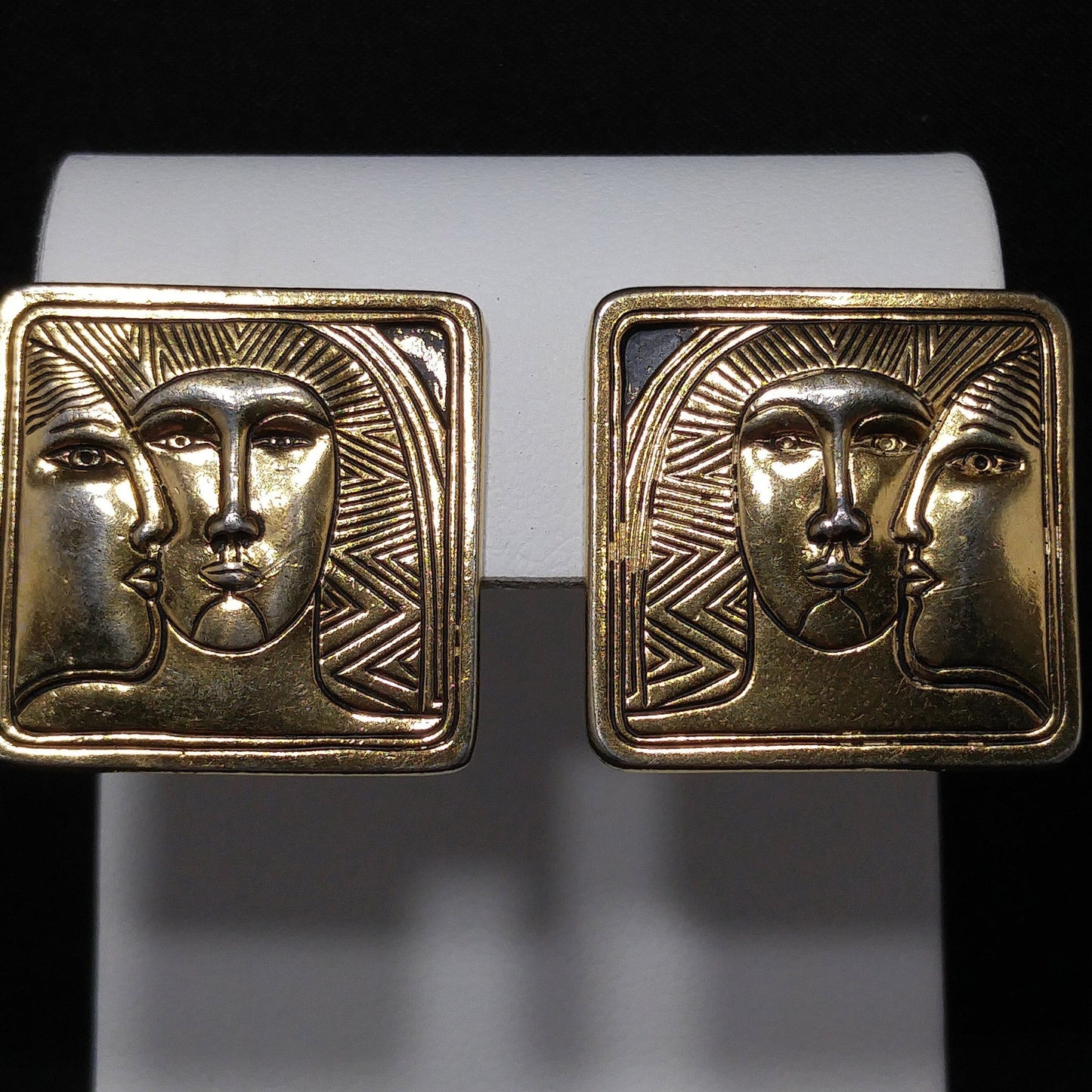 Laurel Burch Ancient Ancestors Post Earrings, Gold Plated, 1980s Vintage Jewelry