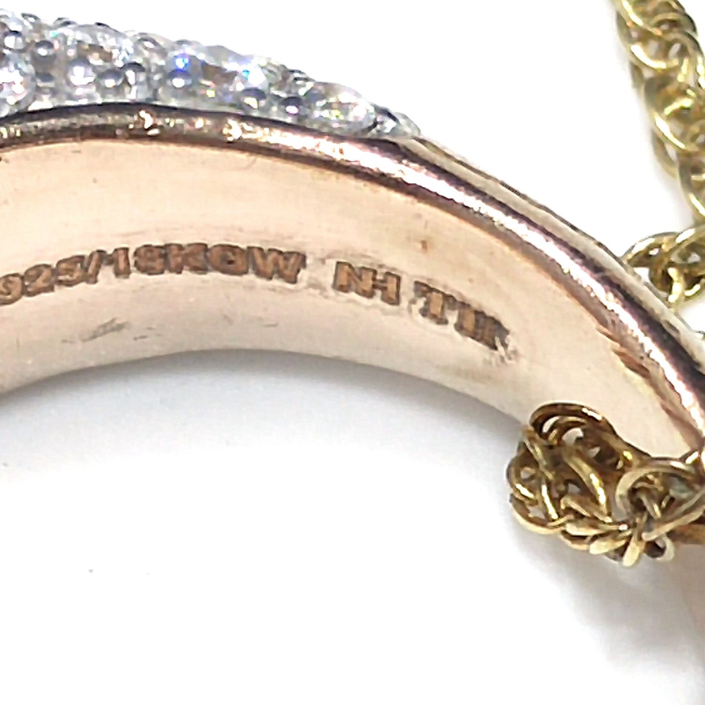 Sterling 18K Gold Wash Pendant Necklace, Clear Rhinestones, 1990s Vintage Jewelry