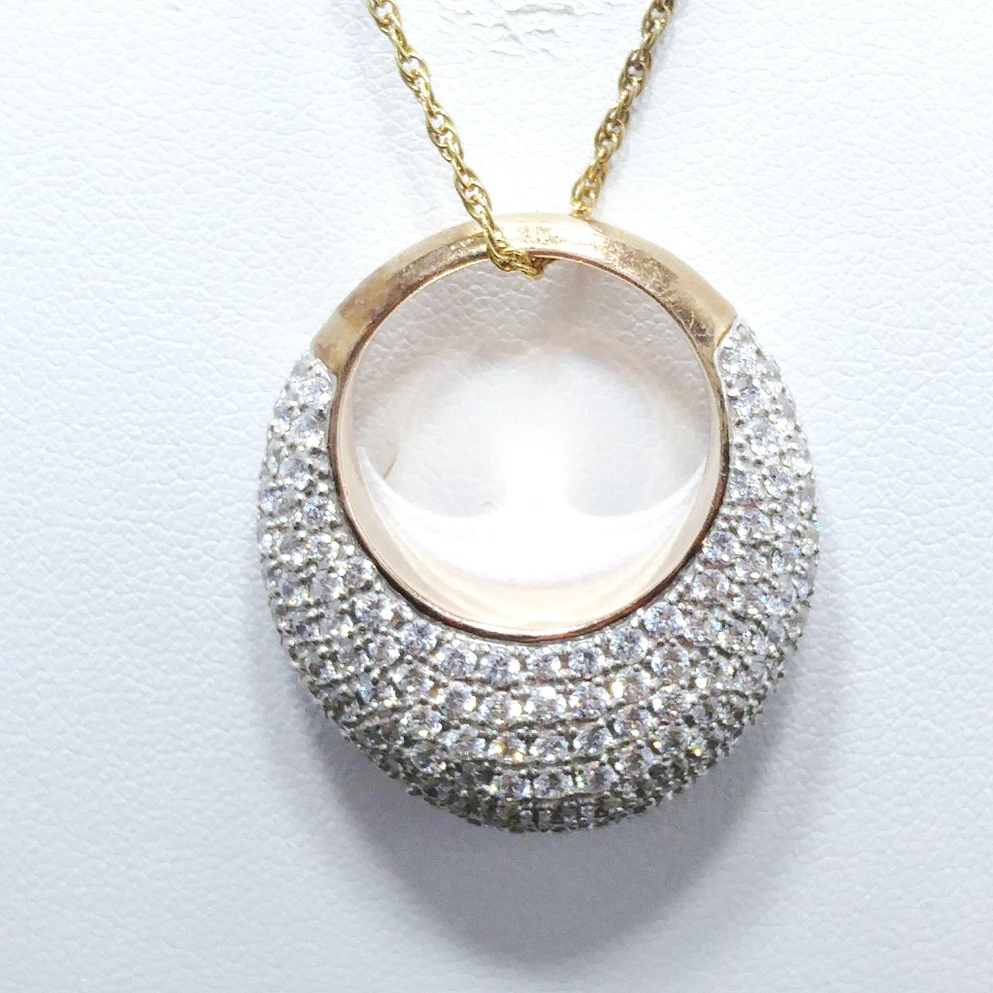 Sterling 18K Gold Wash Pendant Necklace, Clear Rhinestones, 1990s Vintage Jewelry