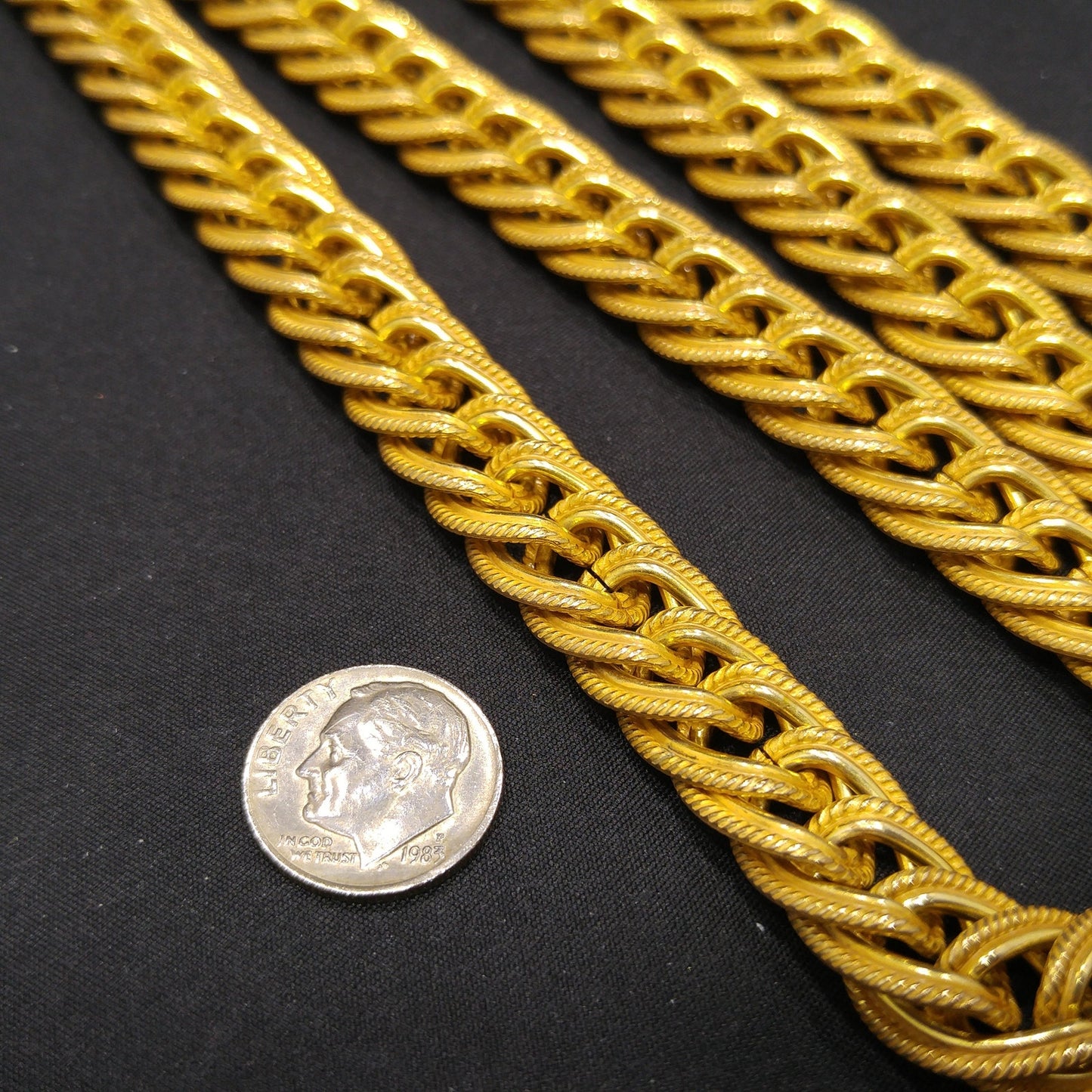 Miriam Haskell Gold Plated Chain Necklace, Large Links, 57 Inches, 1950s Vintage Jewelry