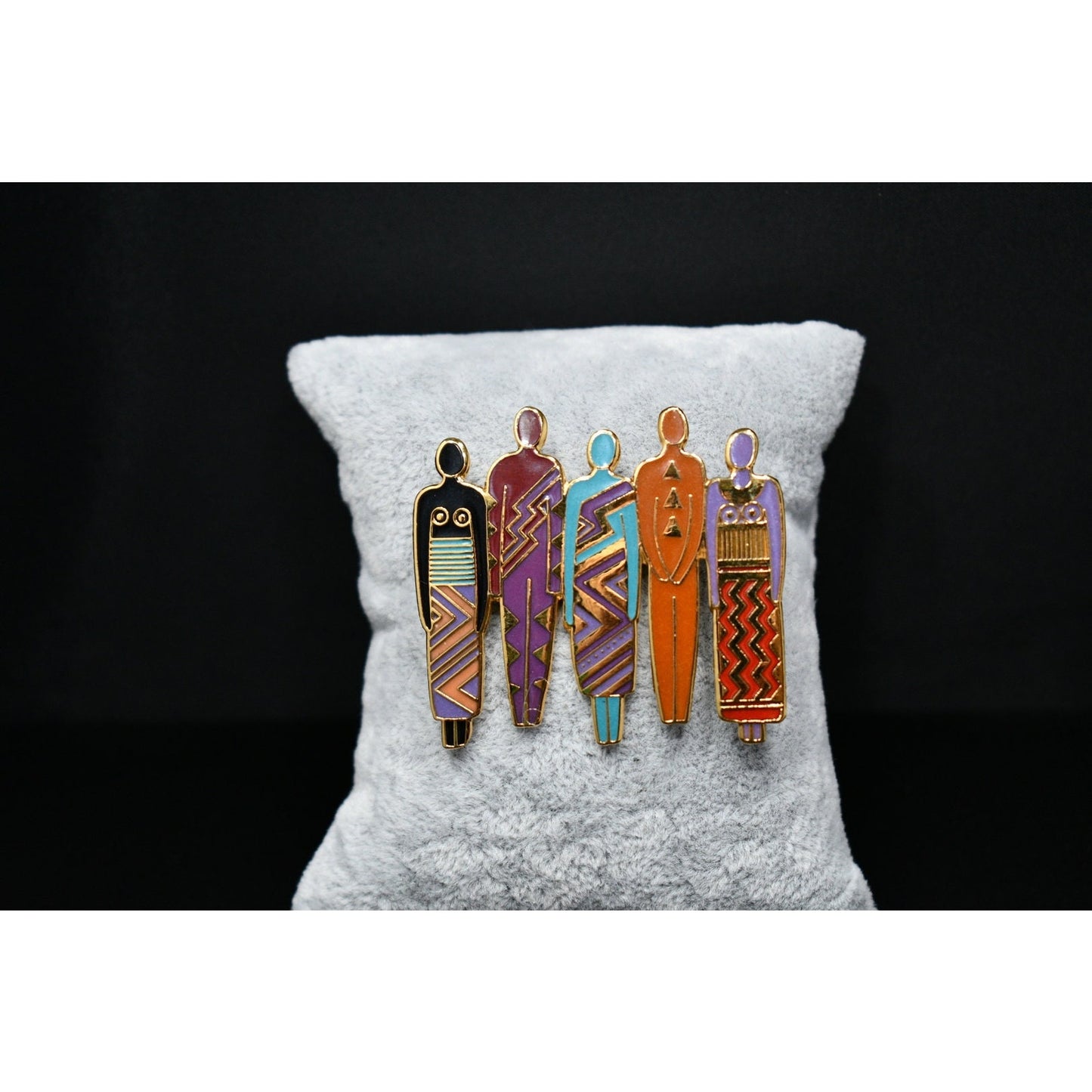 Laurel Burch "Tribe" Five Person Brooch, Gold Plated, 1980s Vintage Jewelry
