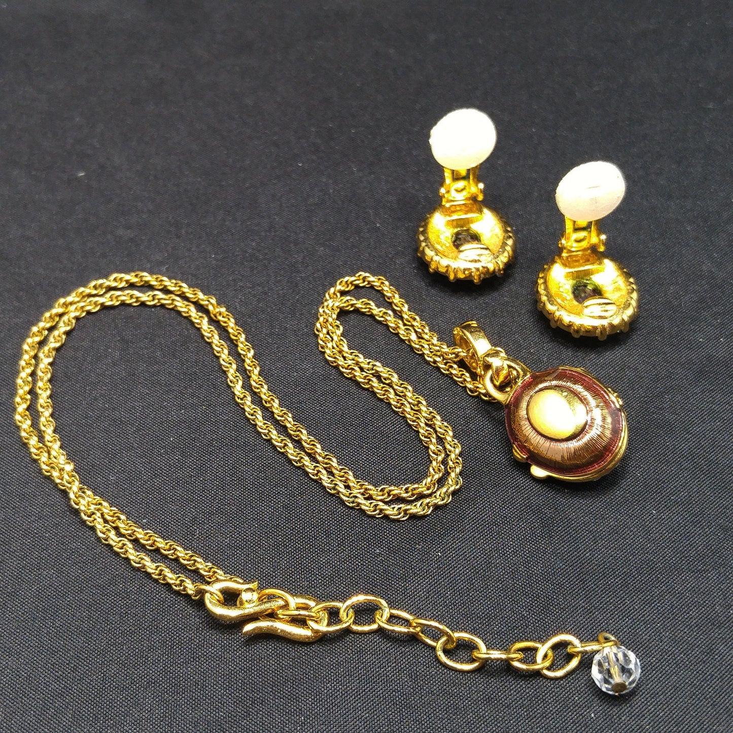 Vintage Swarovski Swan Logo Purple Crystal Locket Necklace & Earrings Set 1990s