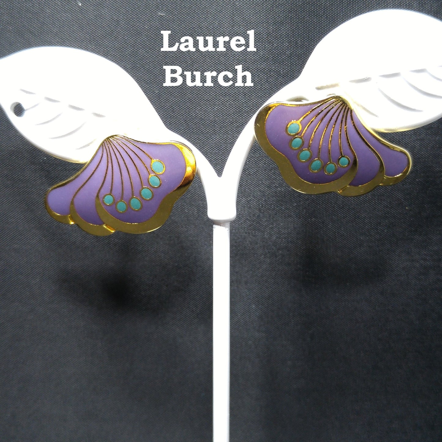 Laurel Burch Peony Post Earrings, Gold Plated Cloisonne Enamel, 1980s Vintage