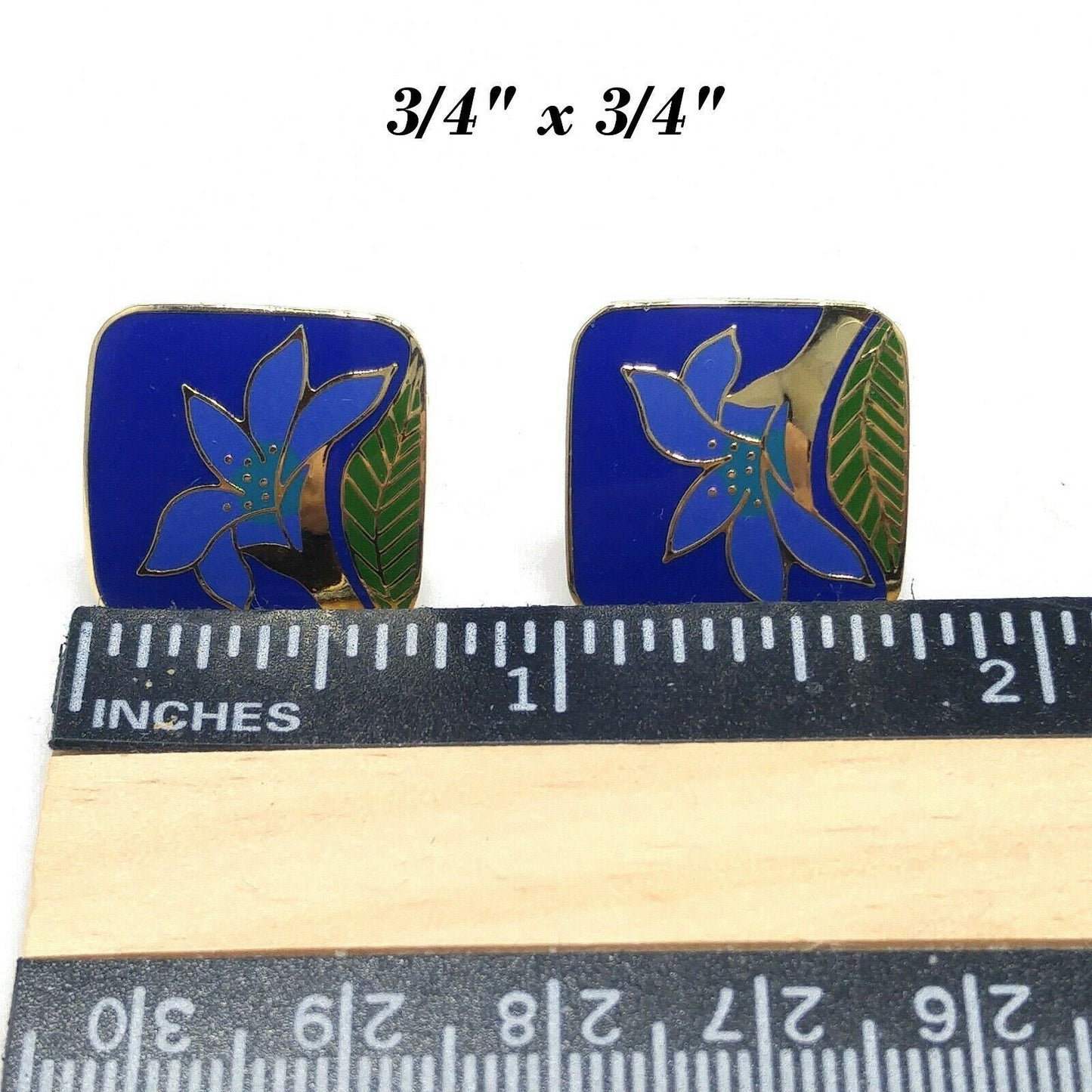 Laurel Burch "Wild Lily" Blue Post Earrings, Cloisonne Gold Plated, 1980s