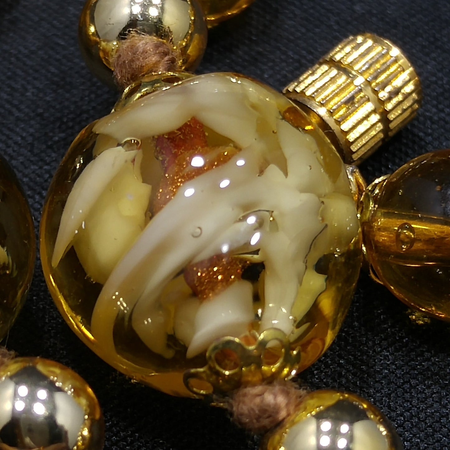 Vintage Murano Glass Necklace – Hand Blown Venetian Floral Beads, Aventurine, 1960s