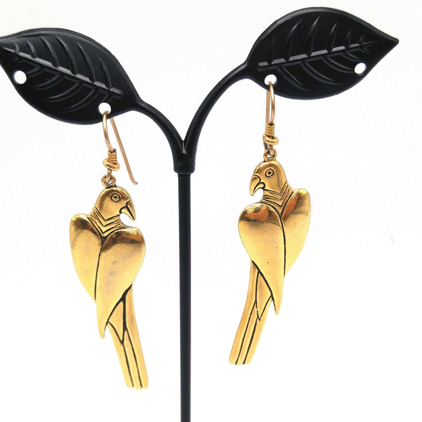 Laurel Burch Gold Plated Parrot Earrings, Gold Filled Ear Wires, 1980s Vintage Jewelry