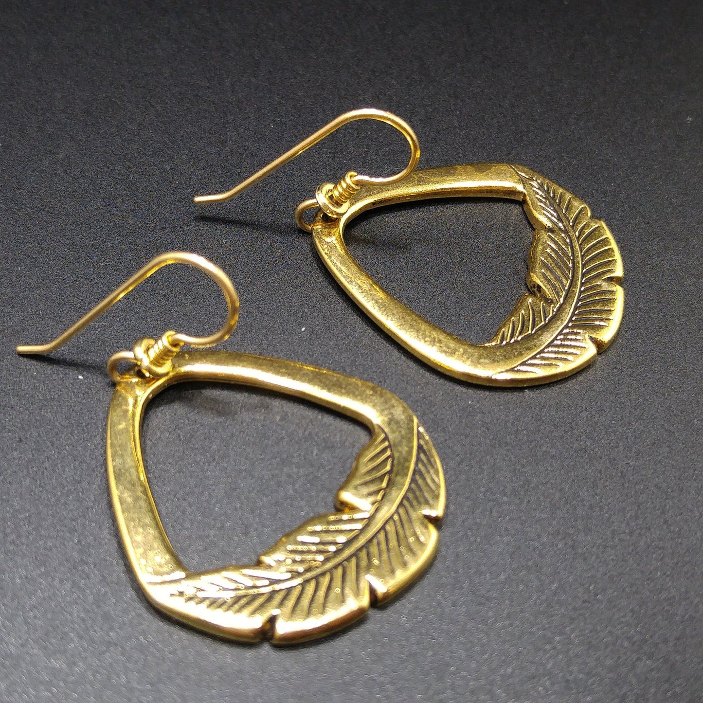 Vintage Laurel Burch Palm Leaf Dangle Earrings, Gold Plate